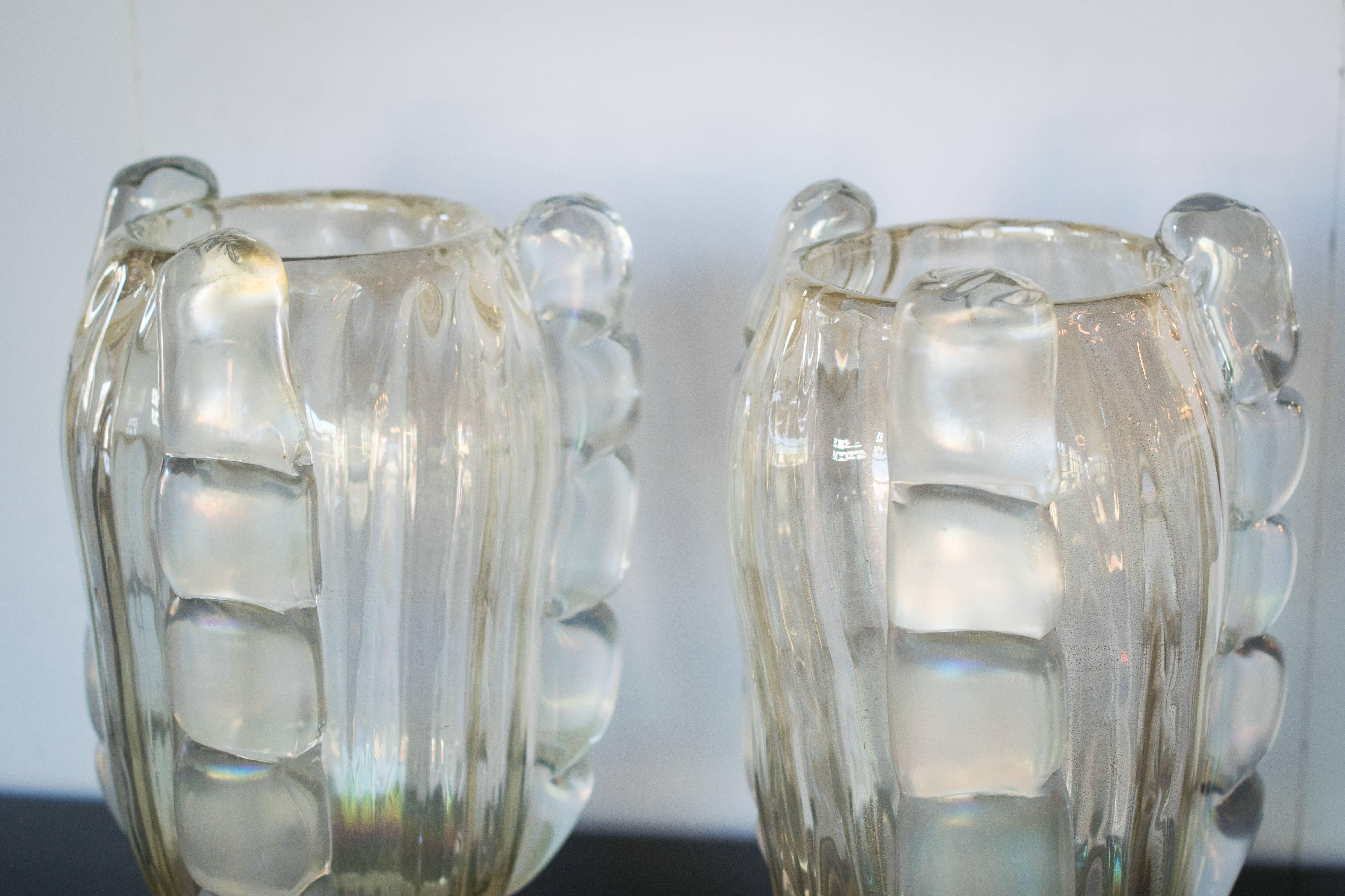 Hand-Crafted Ribbed Murano Vases by Sergio Costantini, Pair