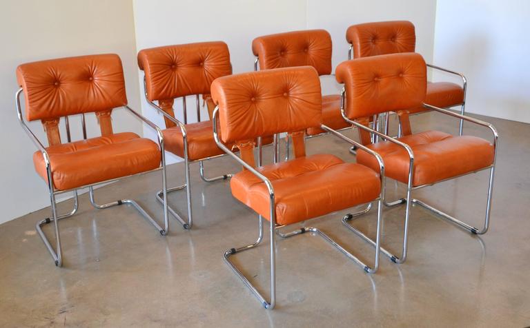 Chrome Tucroma Dining Chairs For Pace, Orange Leather Dining Set