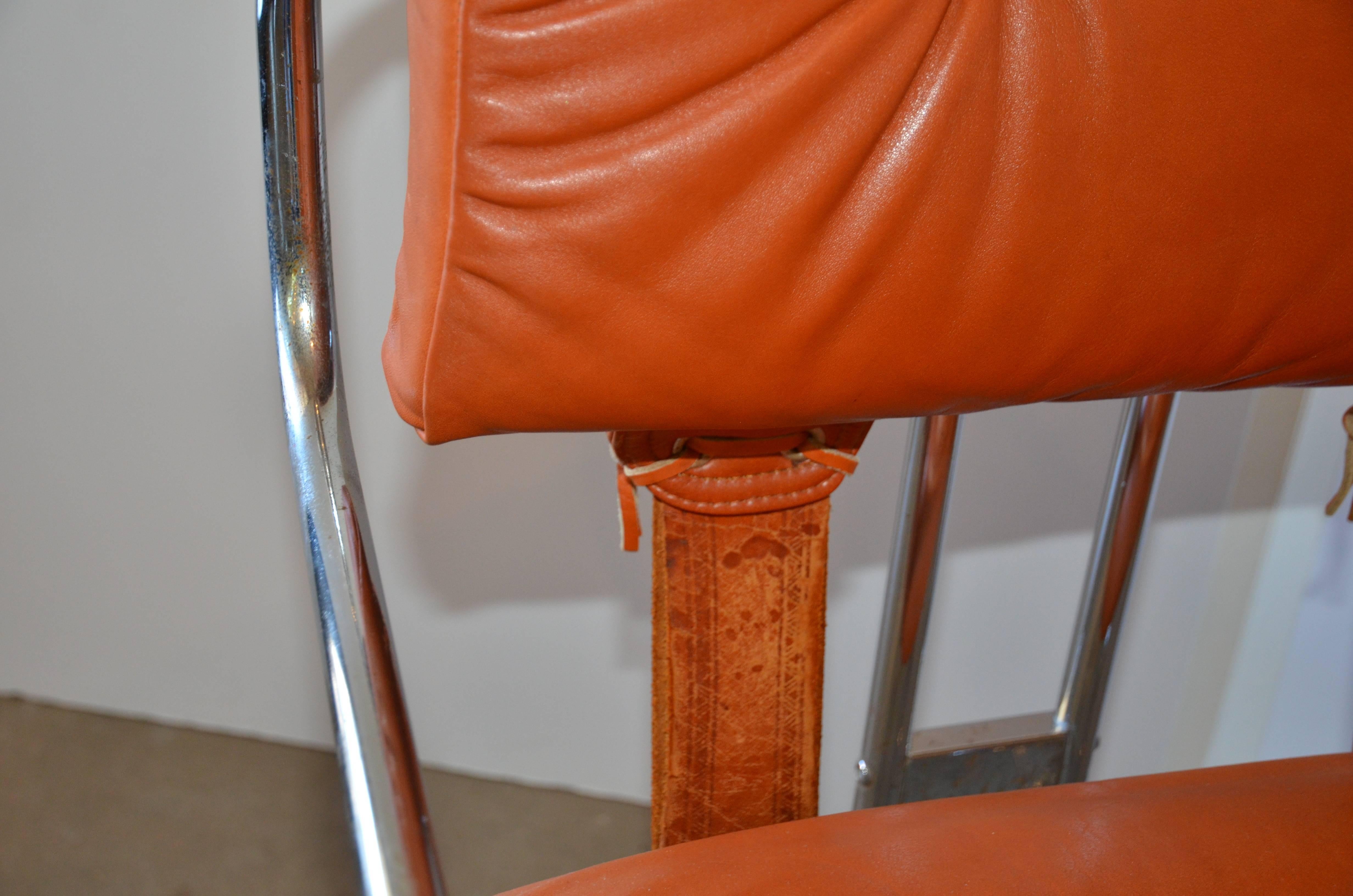 Leather and Chrome Tucroma Dining Chairs for Pace, Set of Six In Excellent Condition In Austin, TX