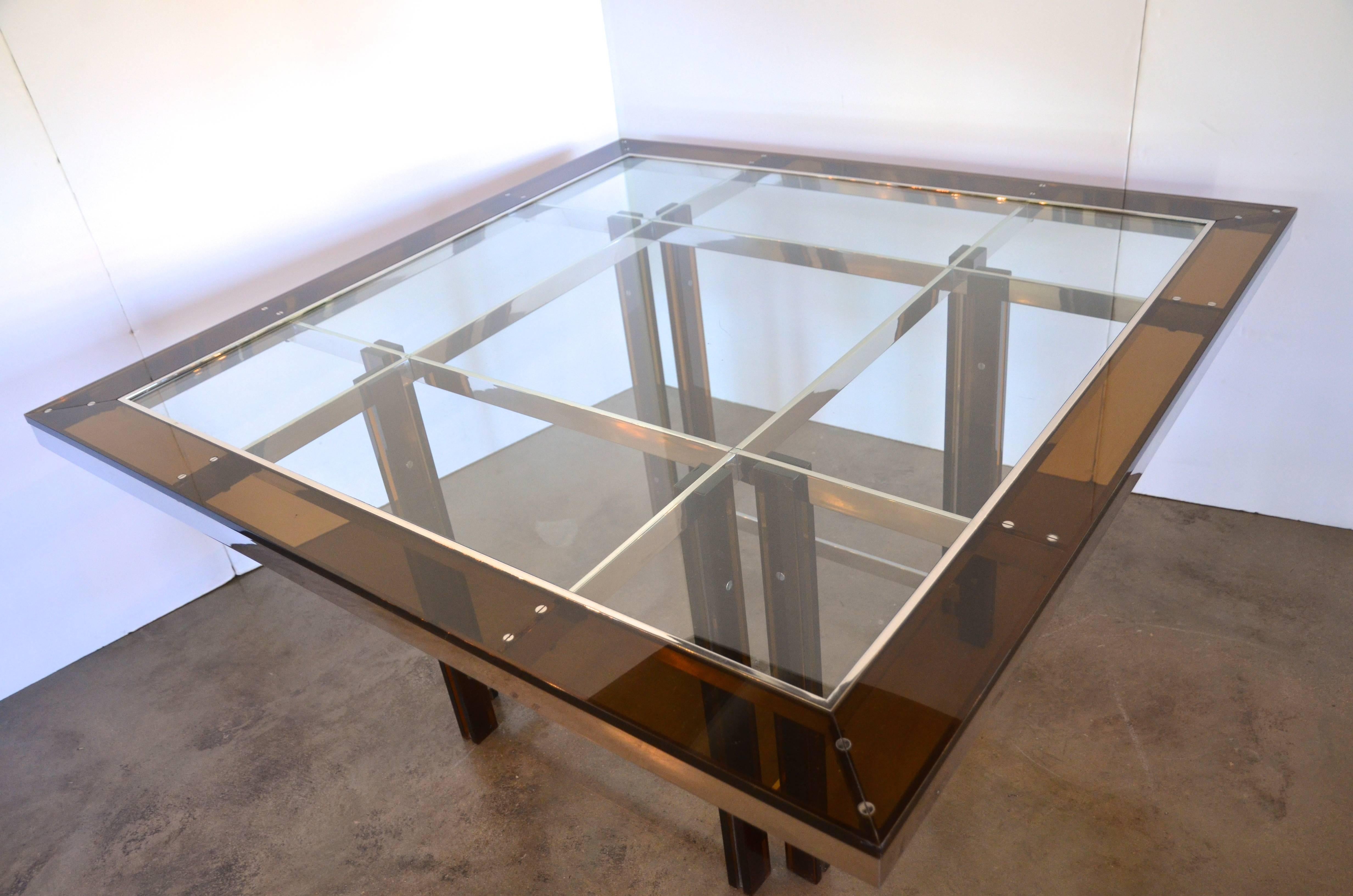 Amber Lucite and Chrome Square Dining Table, Italy, 1970s 2