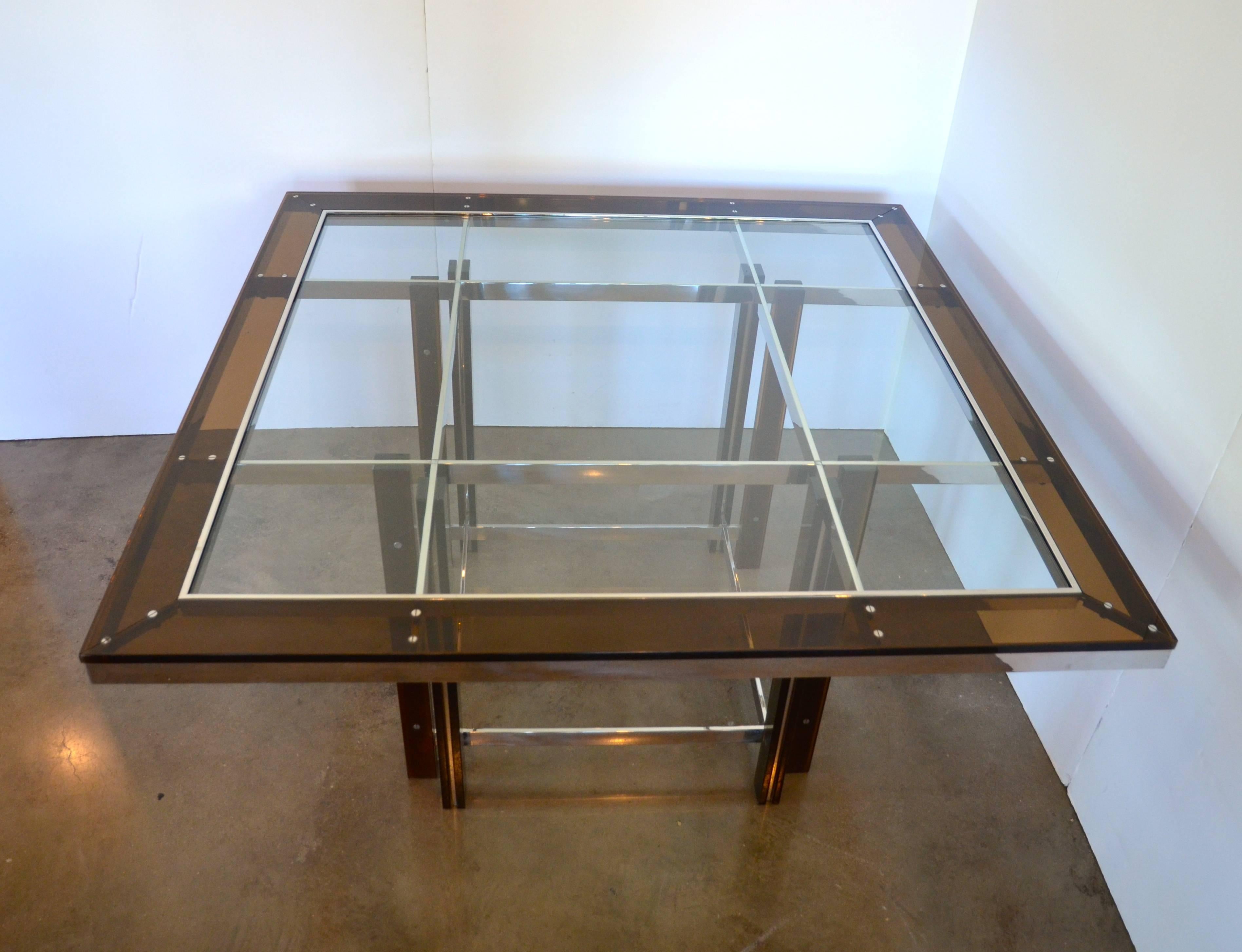 Late 20th Century Amber Lucite and Chrome Square Dining Table, Italy, 1970s