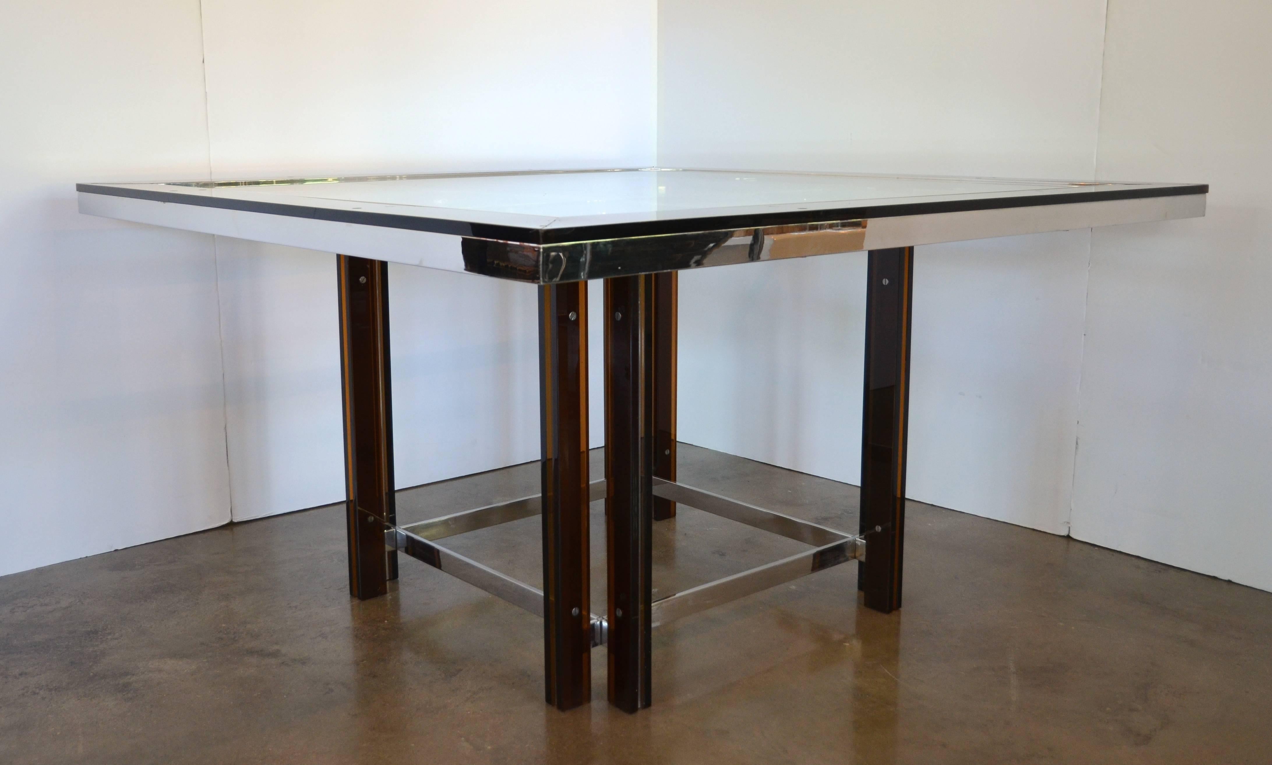 Amber Lucite and Chrome Square Dining Table, Italy, 1970s In Excellent Condition In Austin, TX