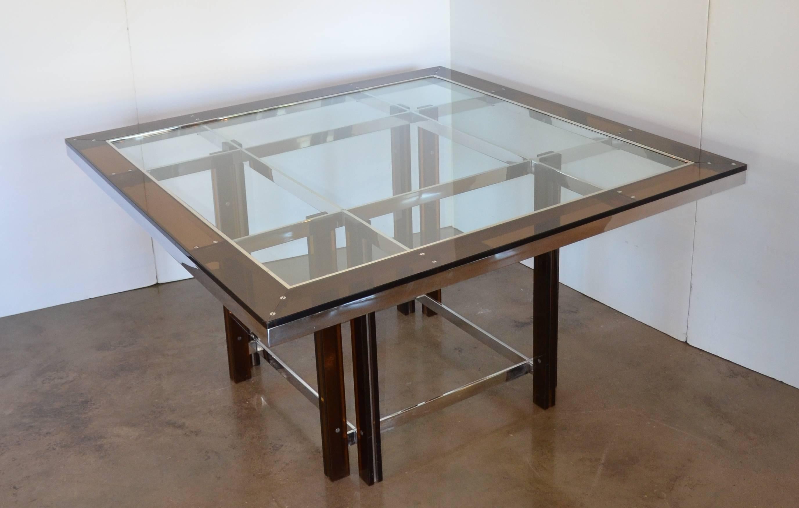 Modern Amber Lucite and Chrome Square Dining Table, Italy, 1970s
