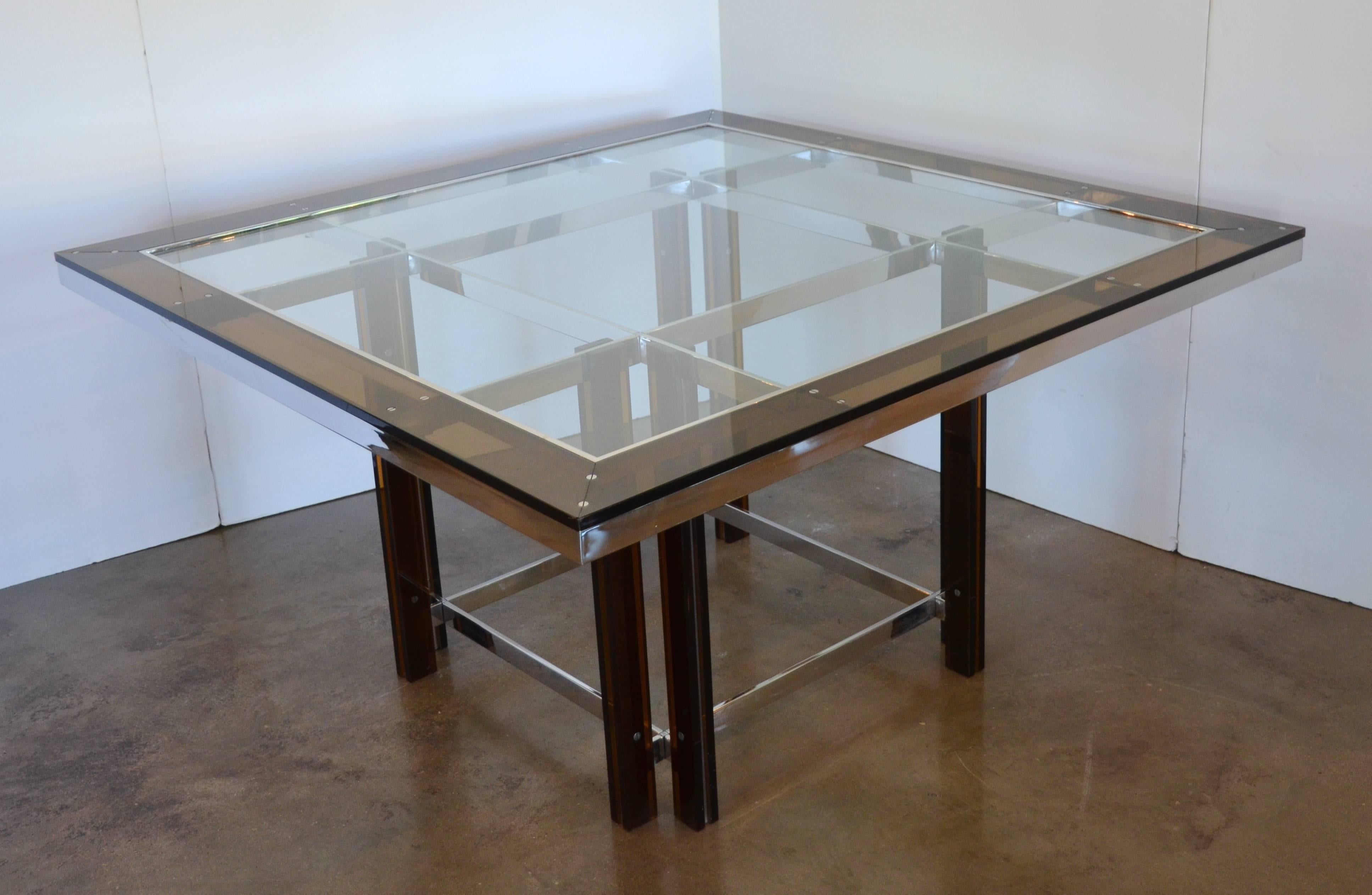 Amber Lucite and Chrome Square Dining Table, Italy, 1970s 3