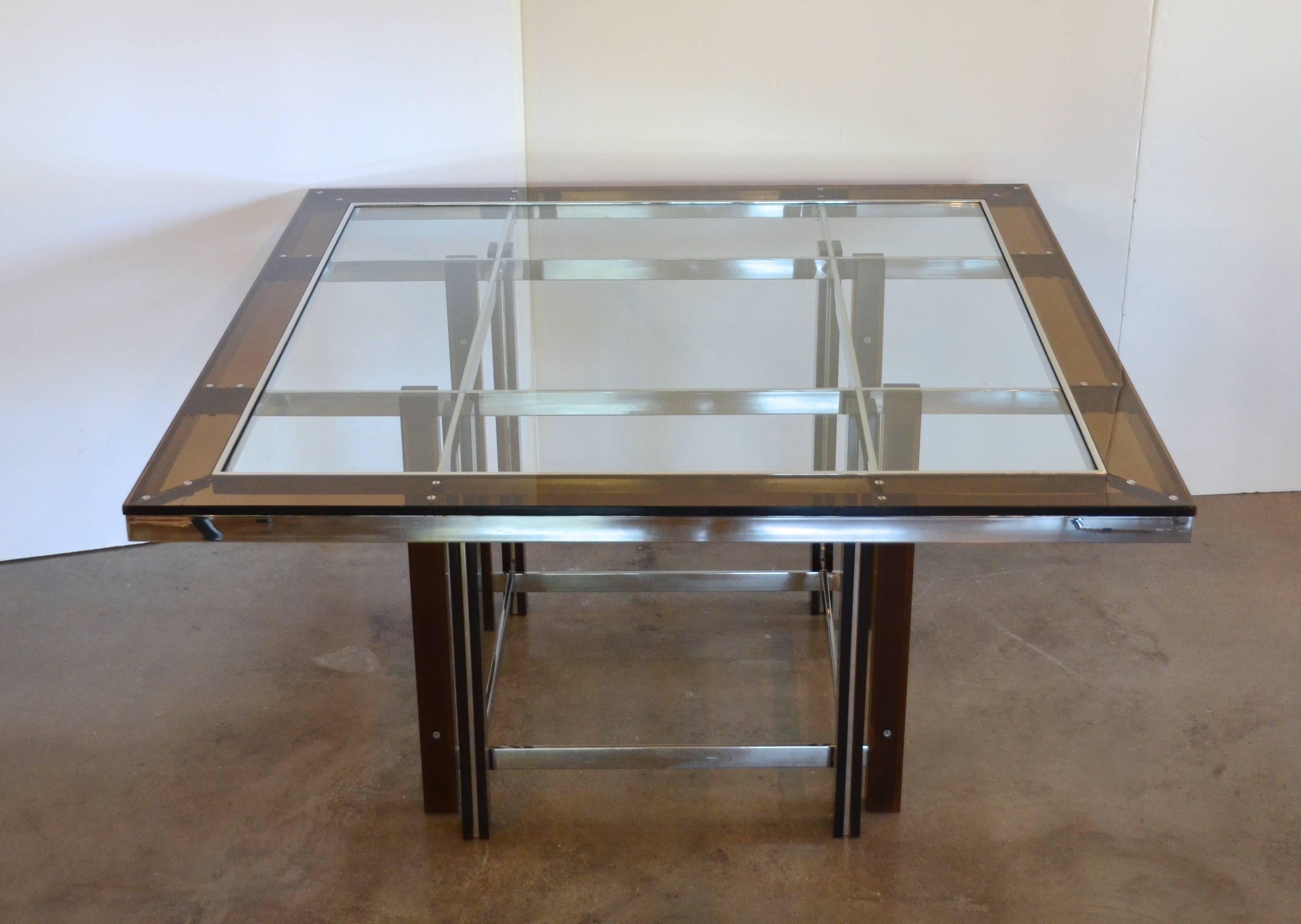 Amber Lucite and Chrome Square Dining Table, Italy, 1970s 1