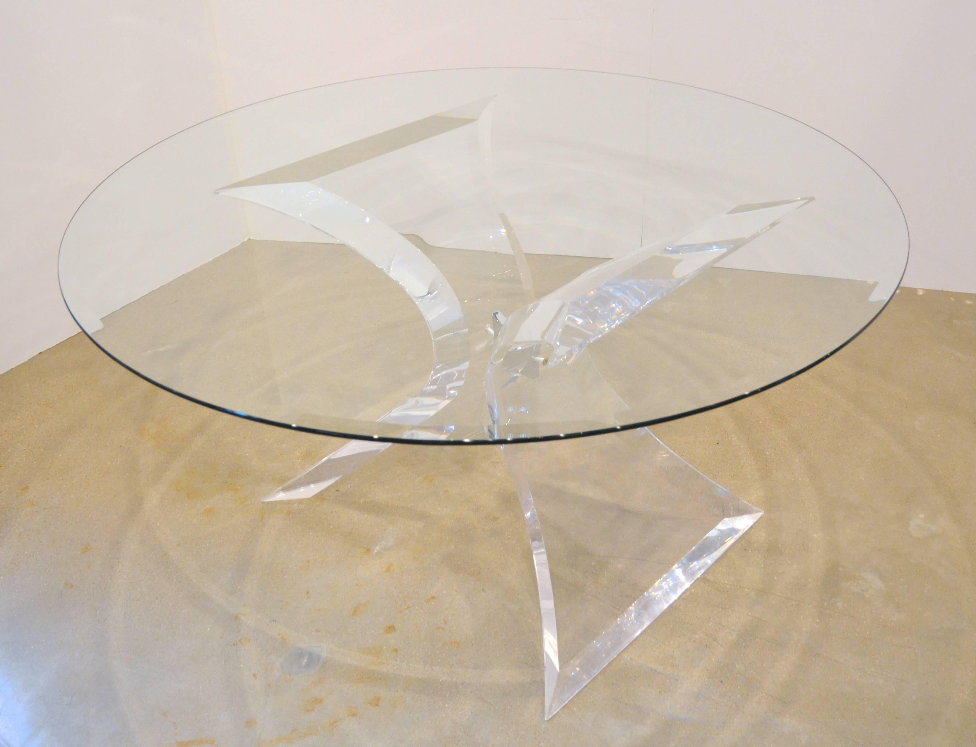 American Lion in Frost Butterfly Lucite and Glass Dining Table