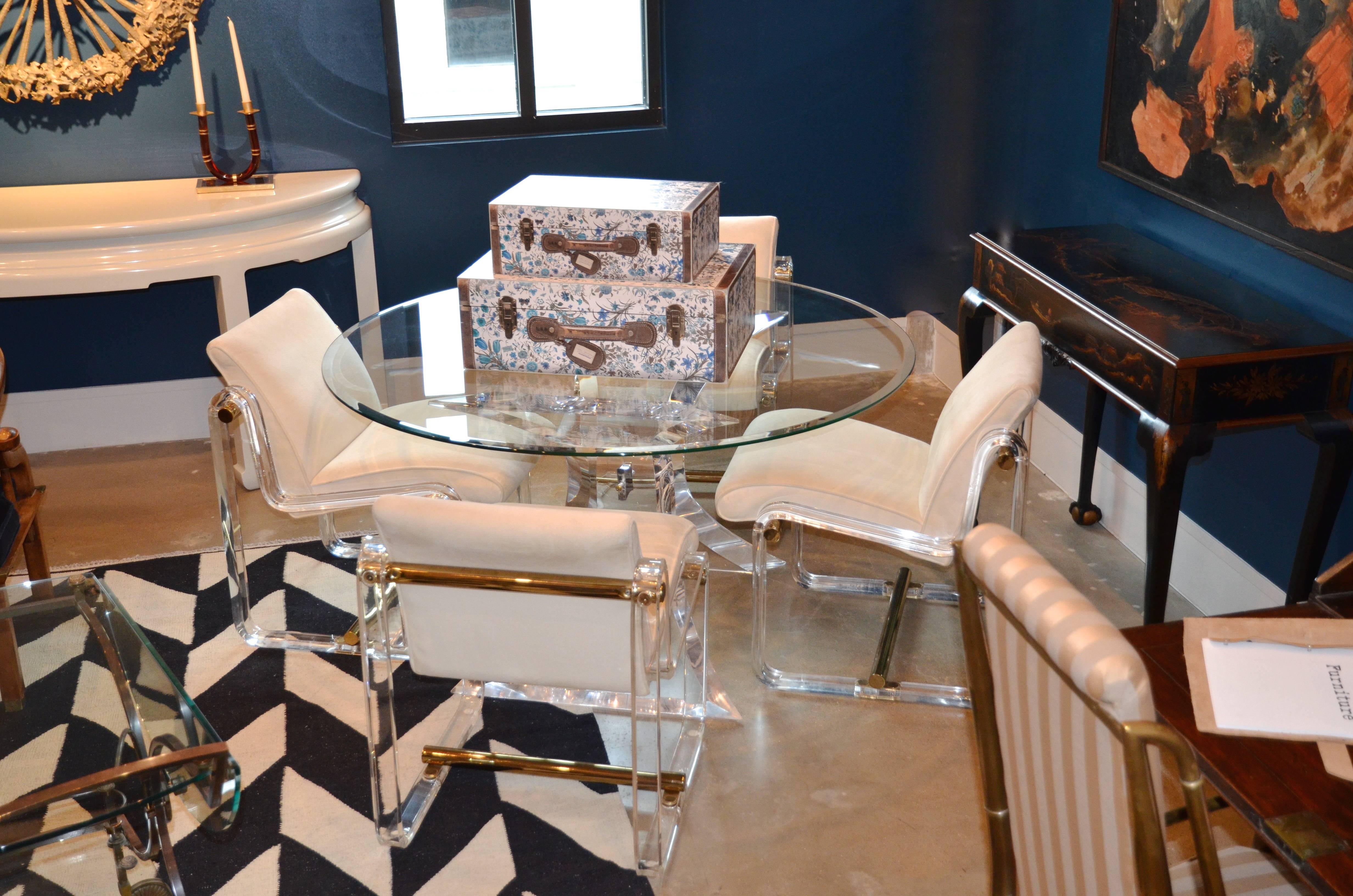 Hollywood Regency Lion in Frost Butterfly Lucite and Glass Dining Table