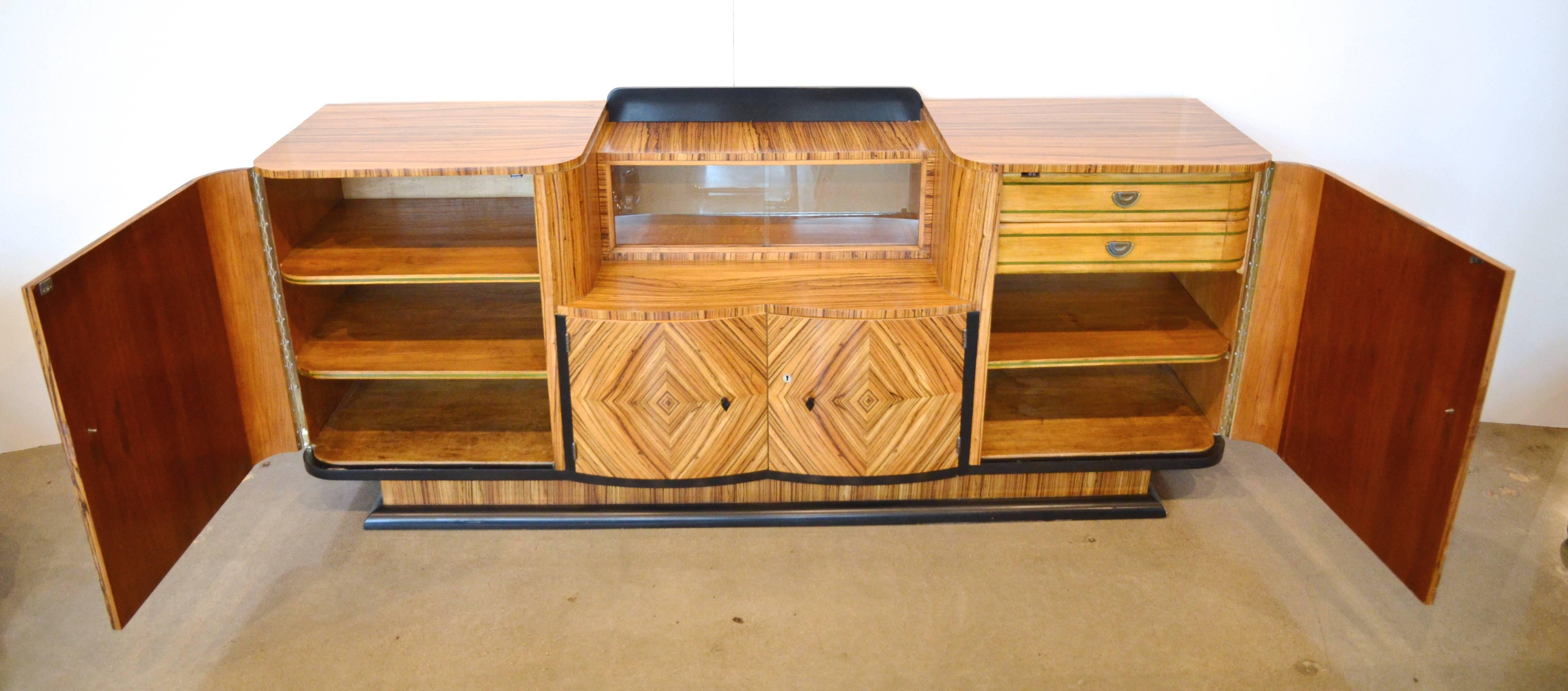 French Art Deco Zebrawood Sideboard or Bar, circa 1935 In Excellent Condition In Austin, TX