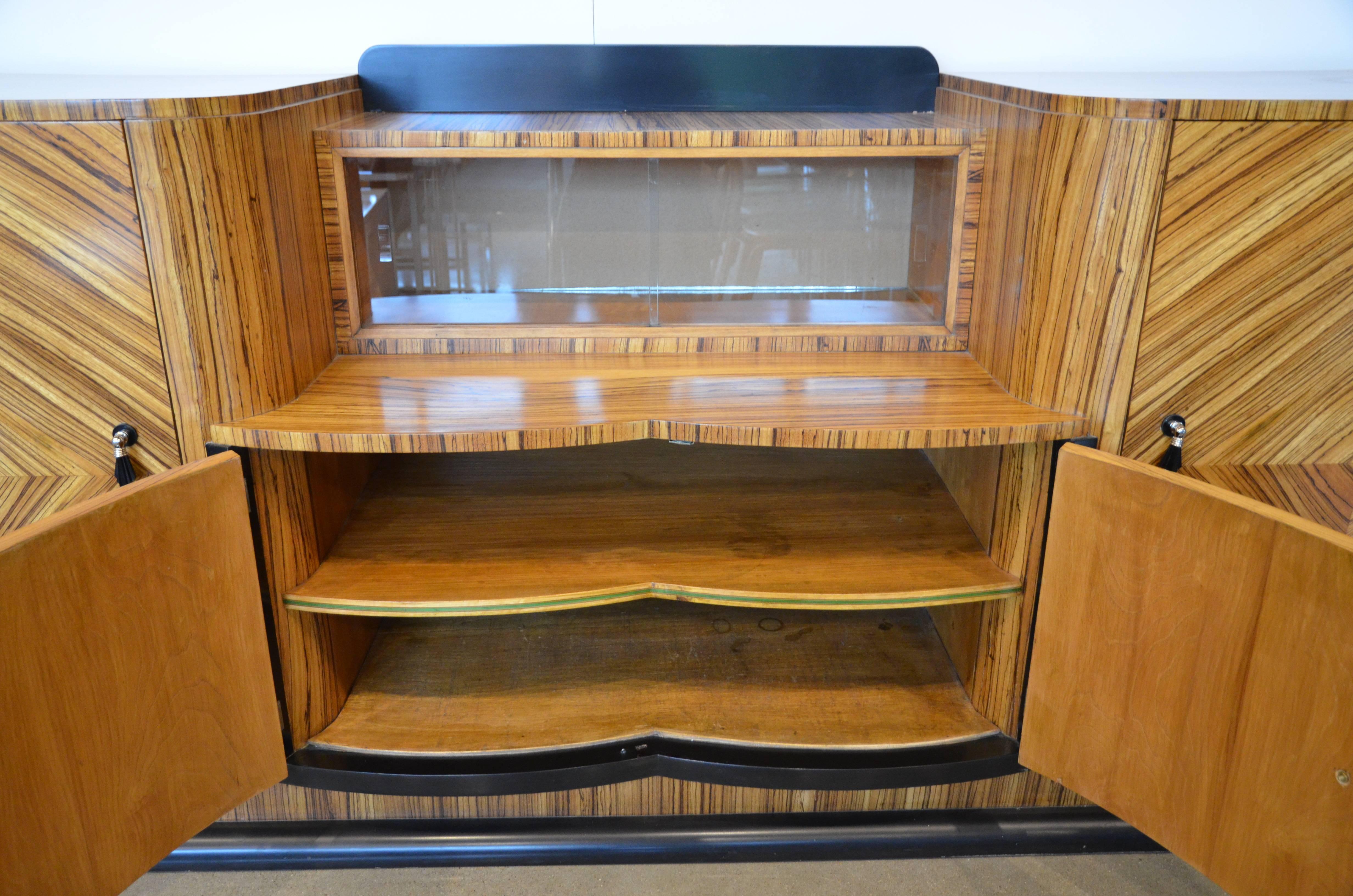 Mid-20th Century French Art Deco Zebrawood Sideboard or Bar, circa 1935