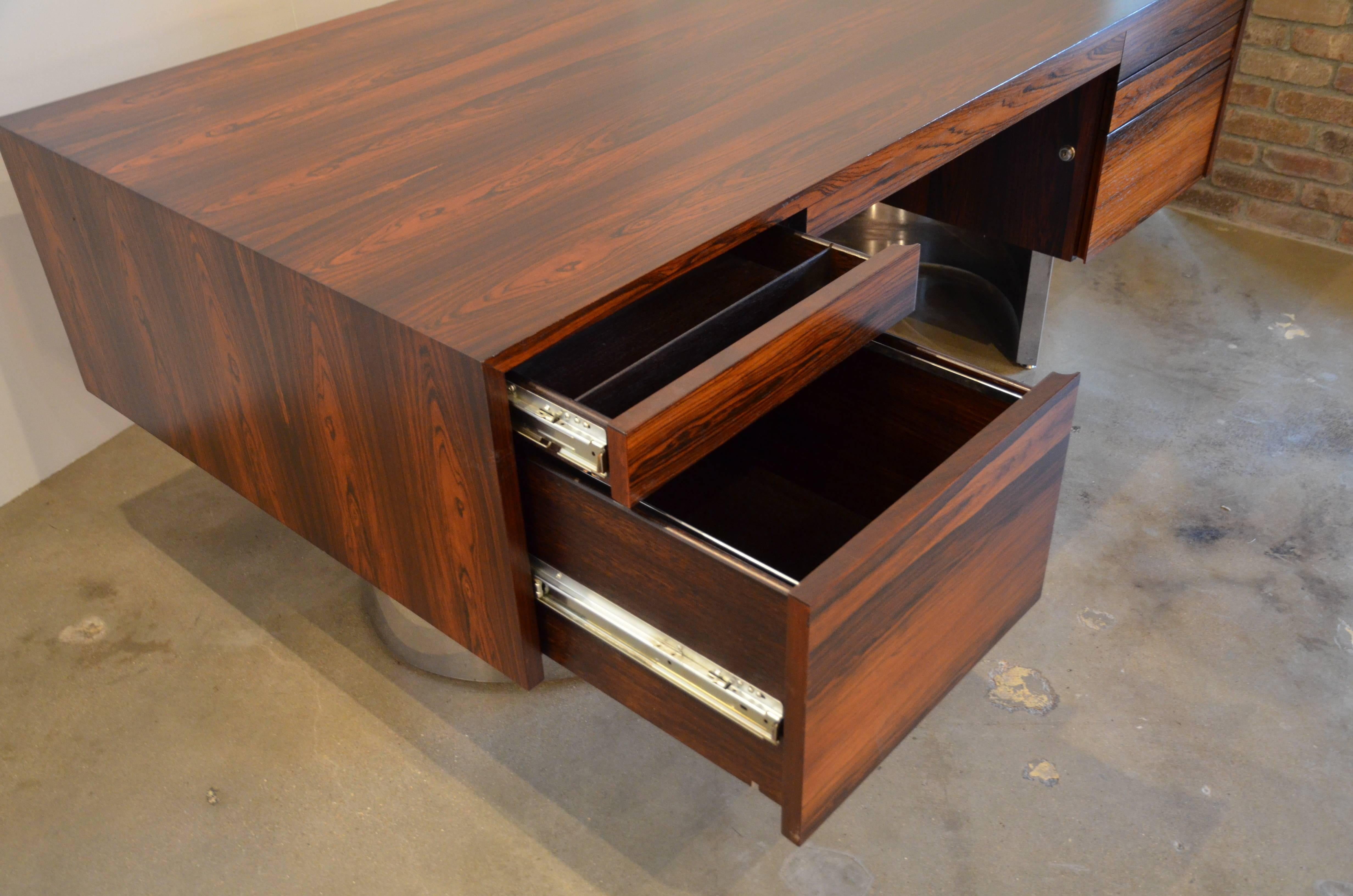 Rosewood and Chrome Executive Desk In Excellent Condition In Austin, TX