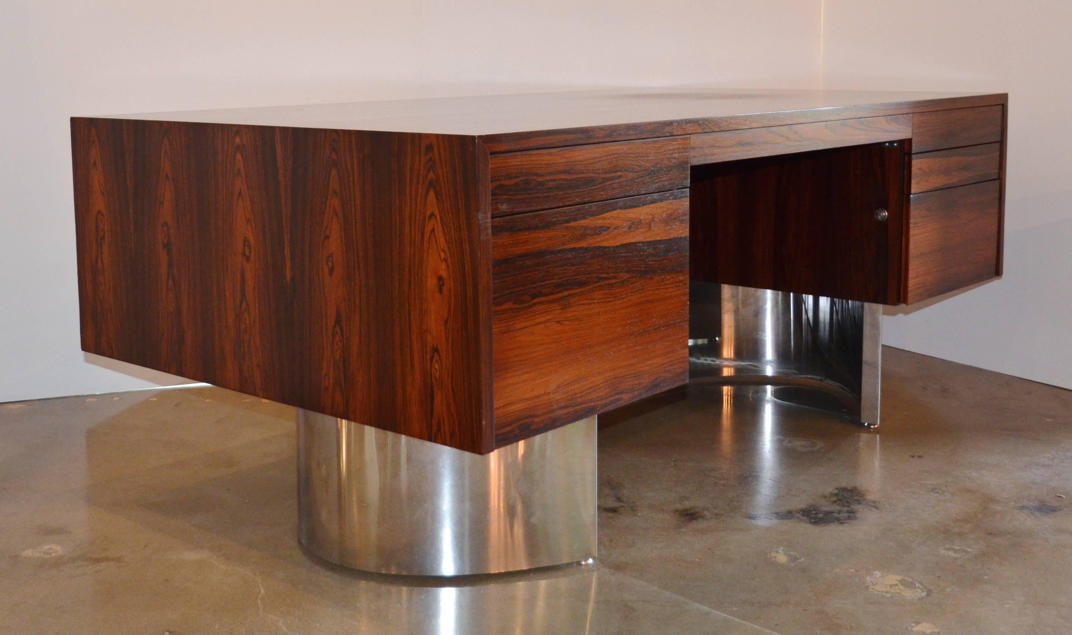 Mid-Century Modern Rosewood and Chrome Executive Desk