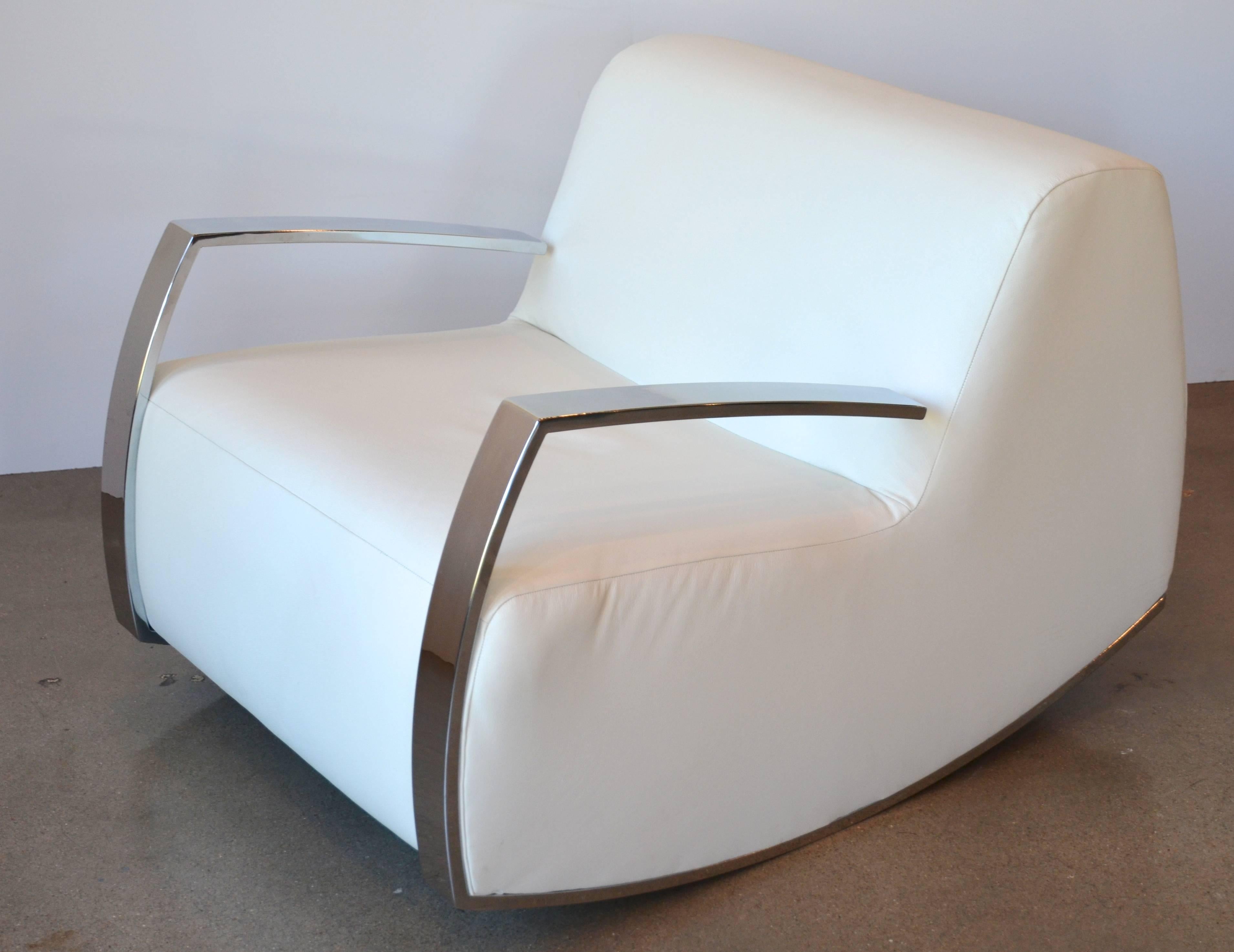 Modern Chrome and Leather Rocker, circa 1980 2