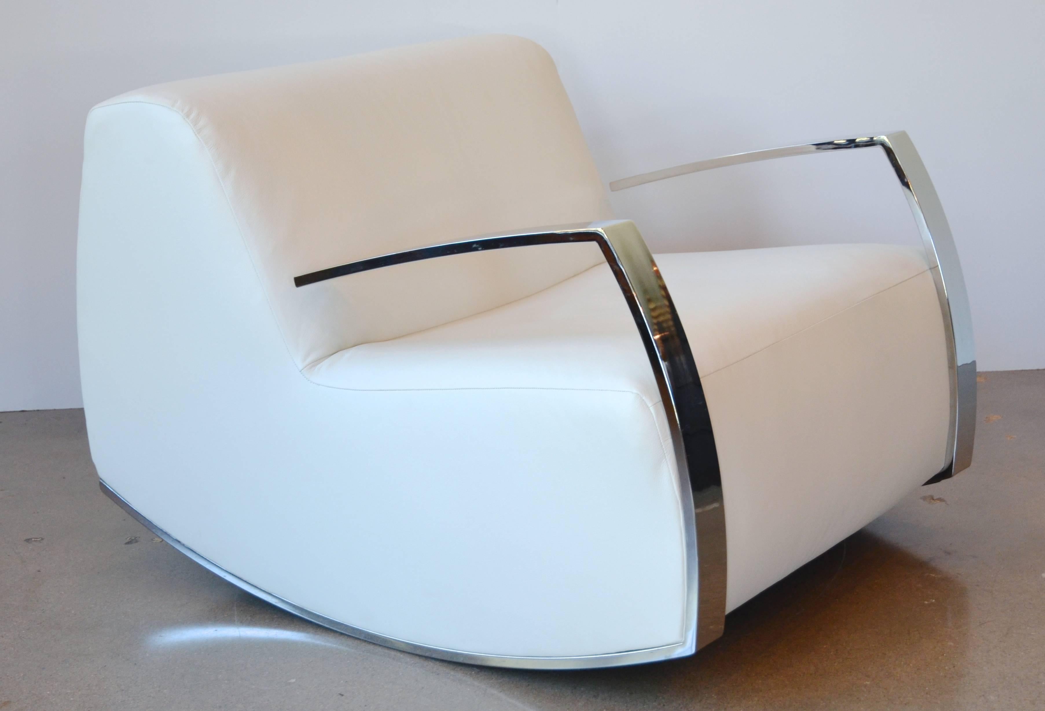 Modern Chrome and Leather Rocker, circa 1980 In Excellent Condition In Austin, TX