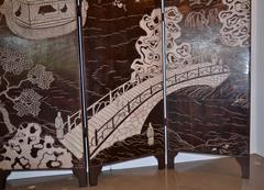Coromandel Four-Panel Screen in Brown and White