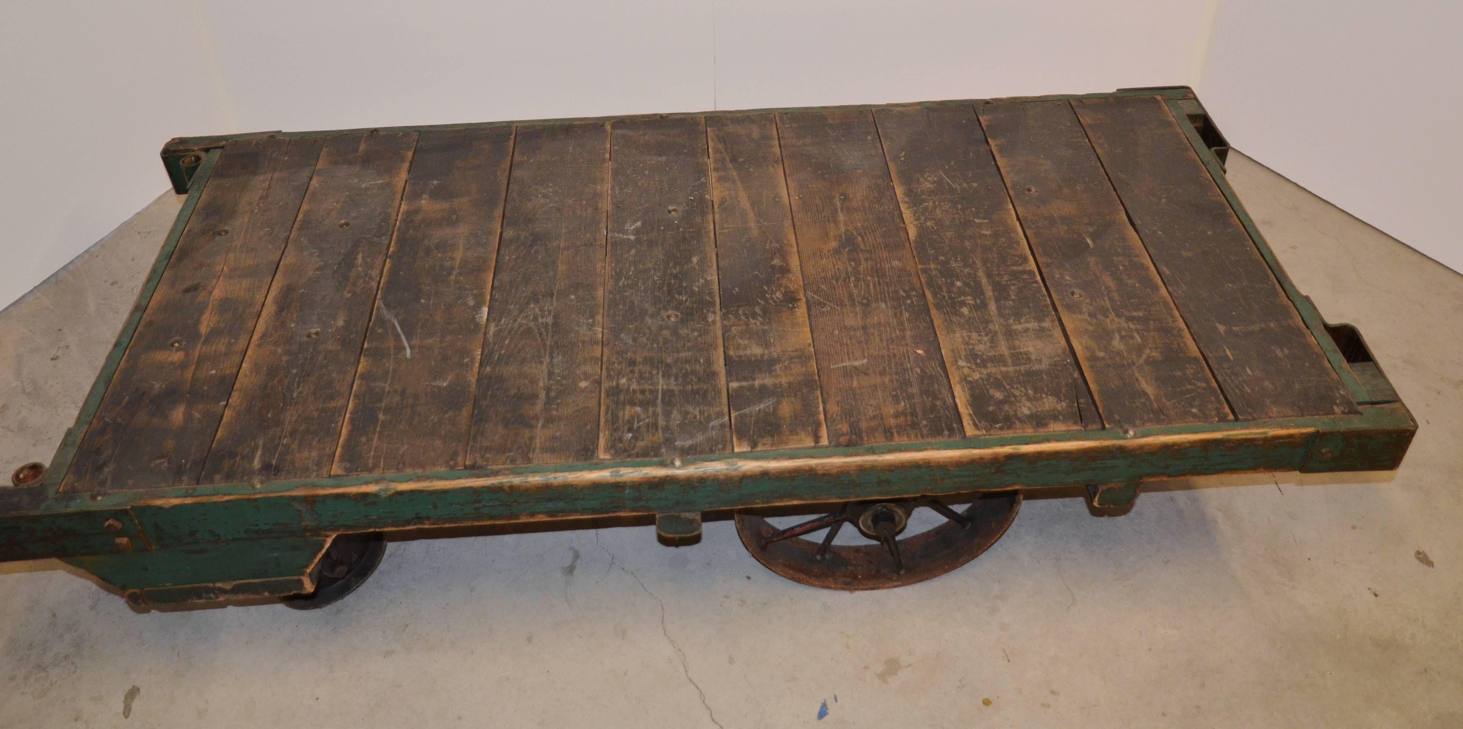 Wood Vintage Industrial Cart Cocktail Table