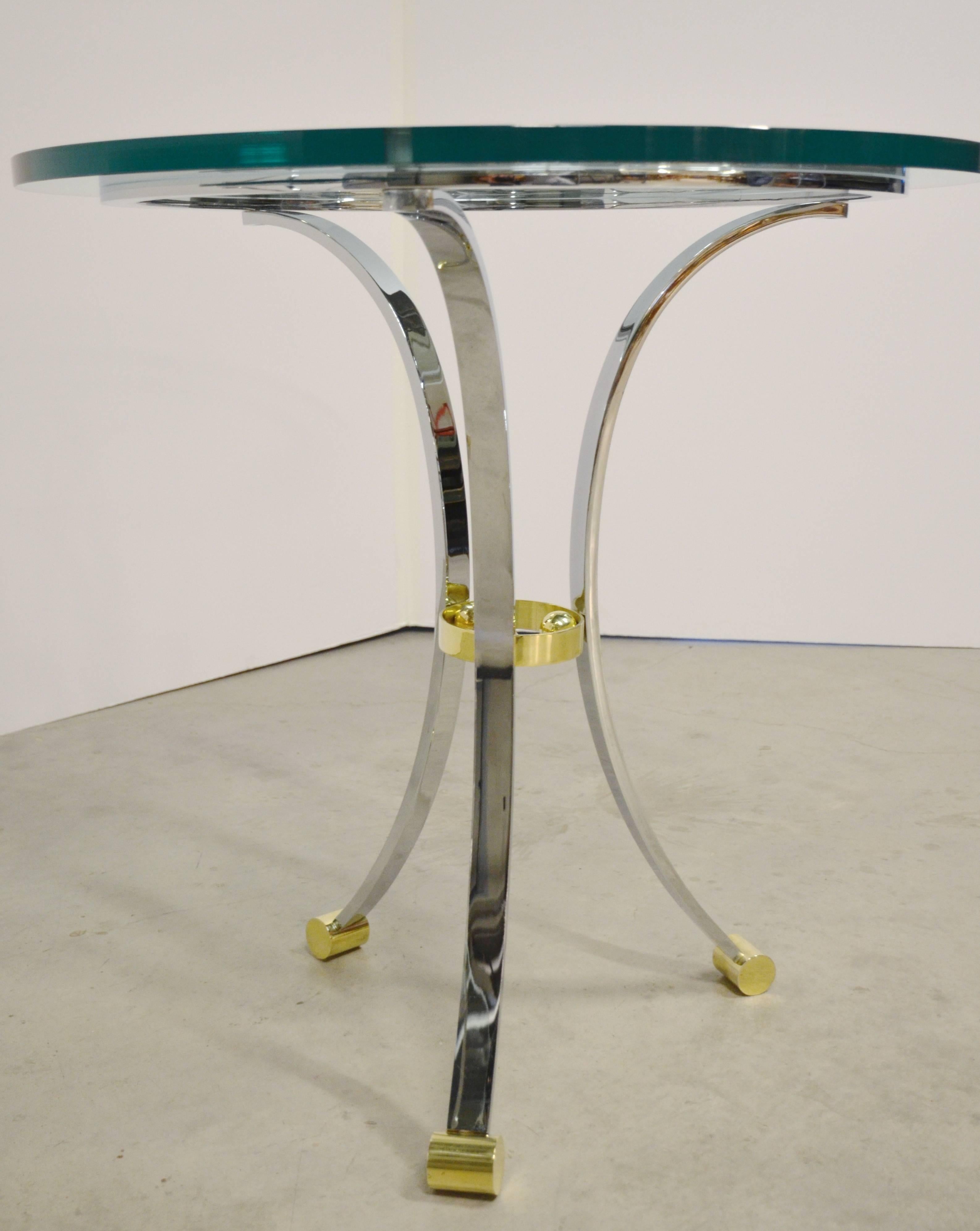 Neoclassical Pair of Chrome and Brass Jansen Styled Gueridons or Side Tables