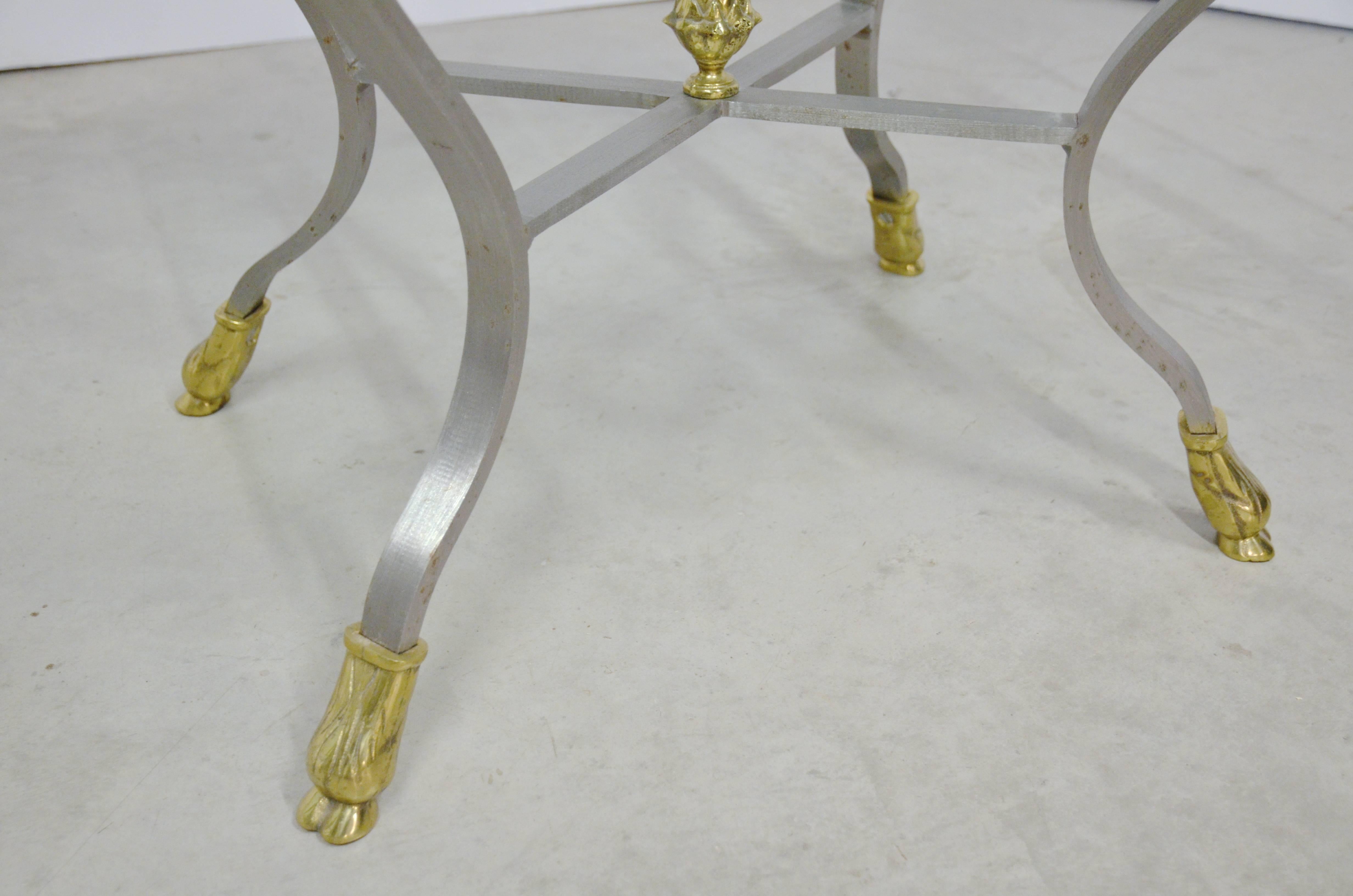 Jansen Style Pair of Steel, Brass and Glass Side Tables 2