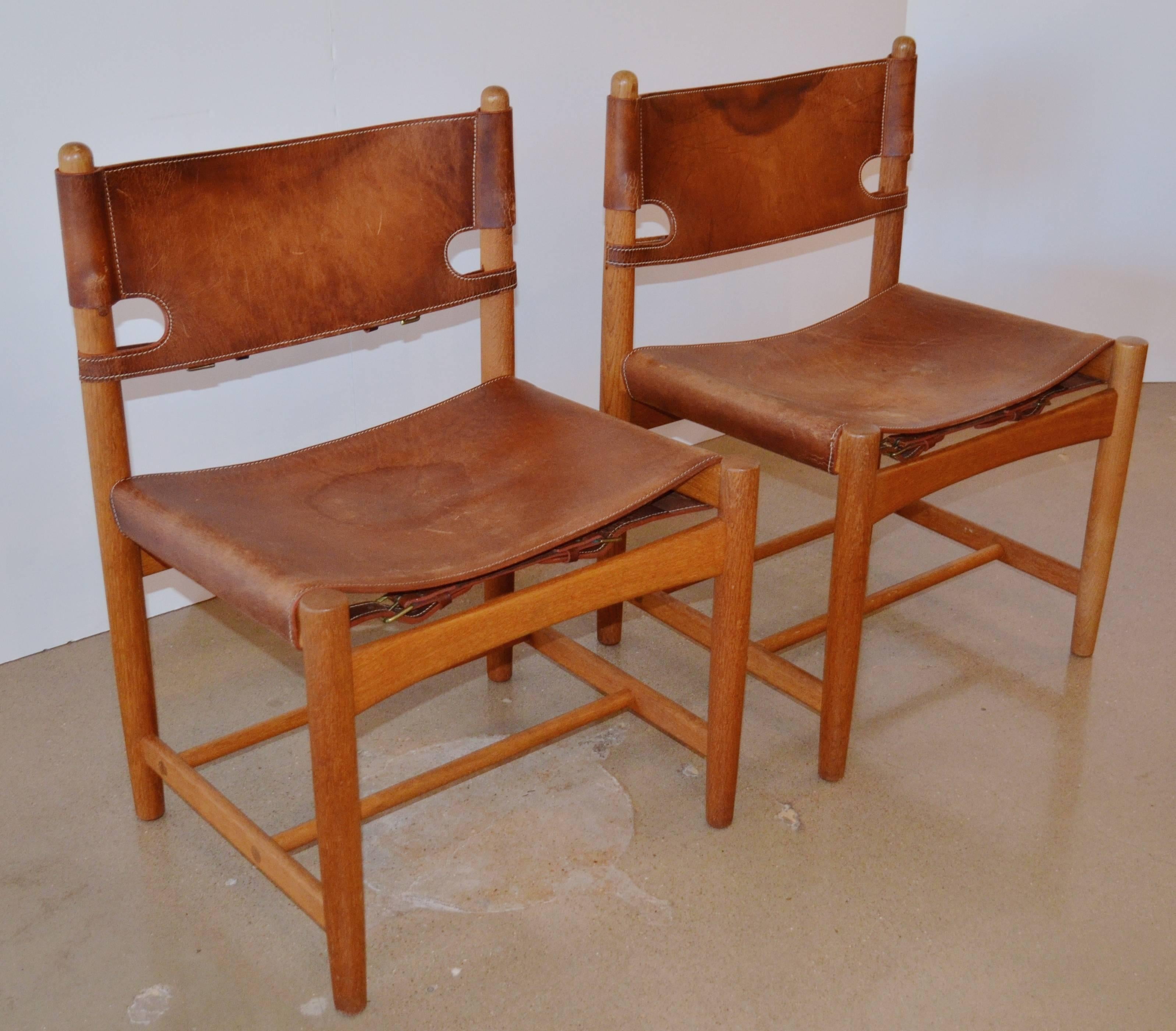 Mid-Century Modern Pair of Børge Mogensen Leather Hunting Chairs Model 3237