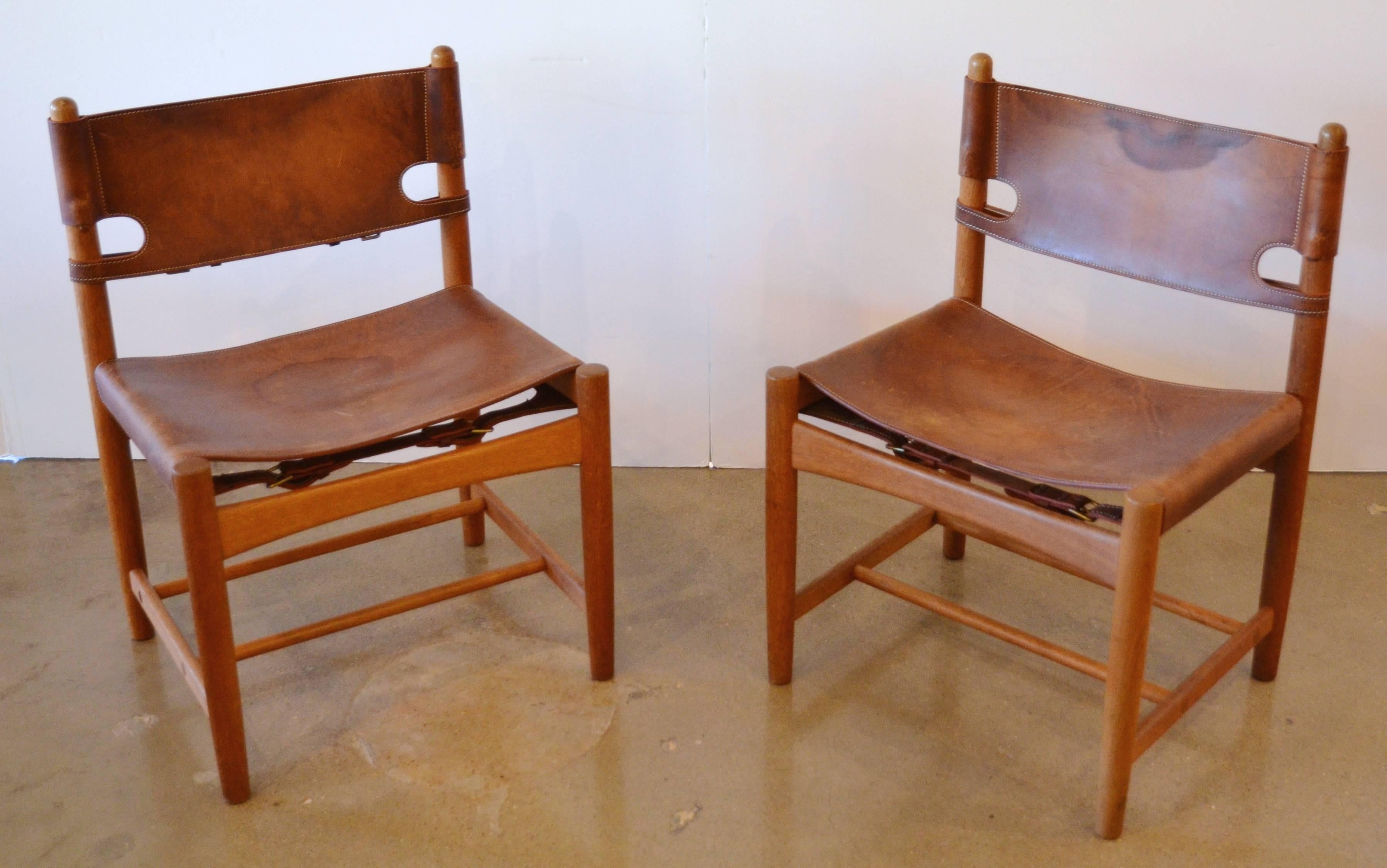 Mid-20th Century Pair of Børge Mogensen Leather Hunting Chairs Model 3237
