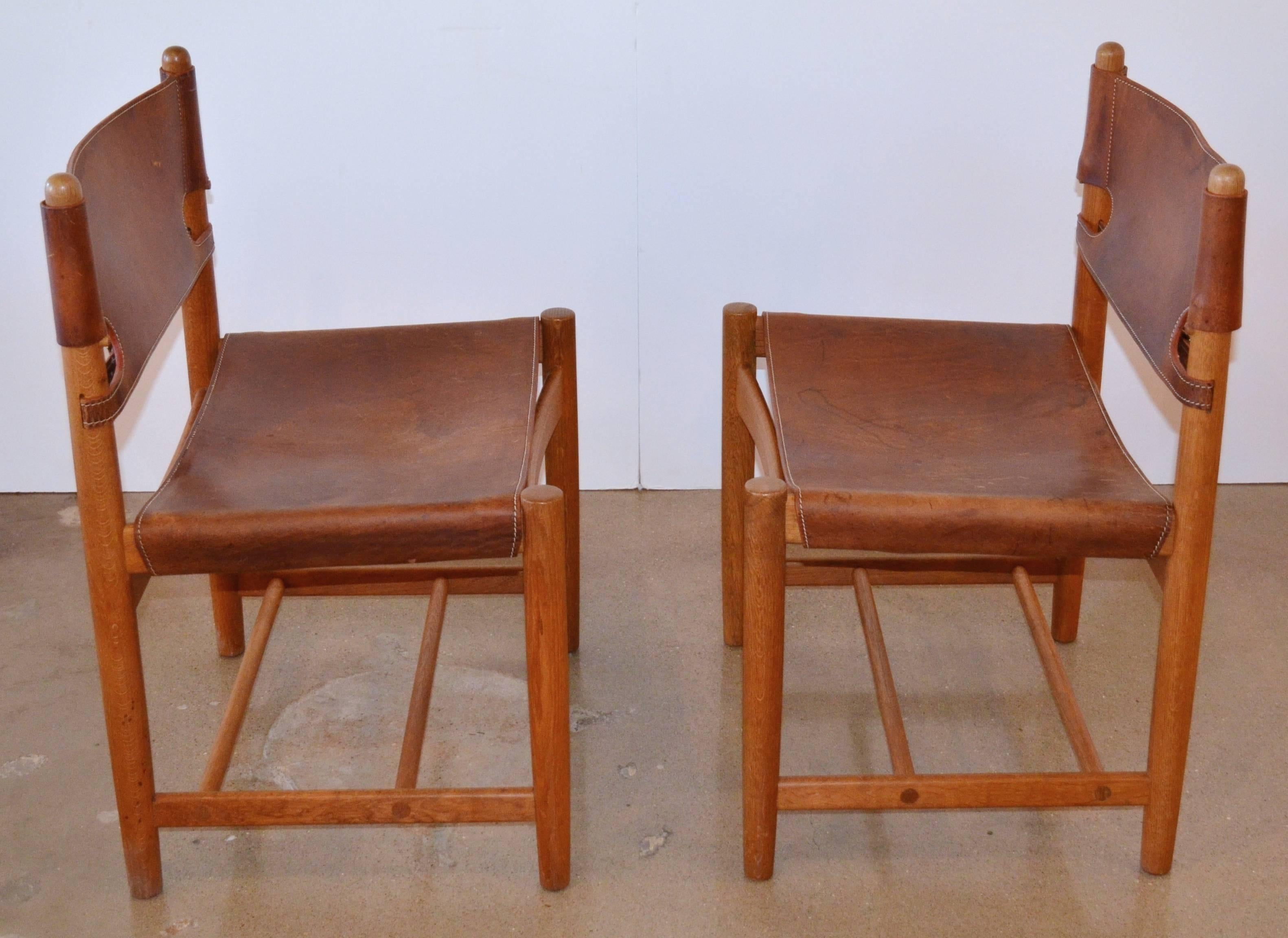 Pair of Børge Mogensen Leather Hunting Chairs Model 3237 1