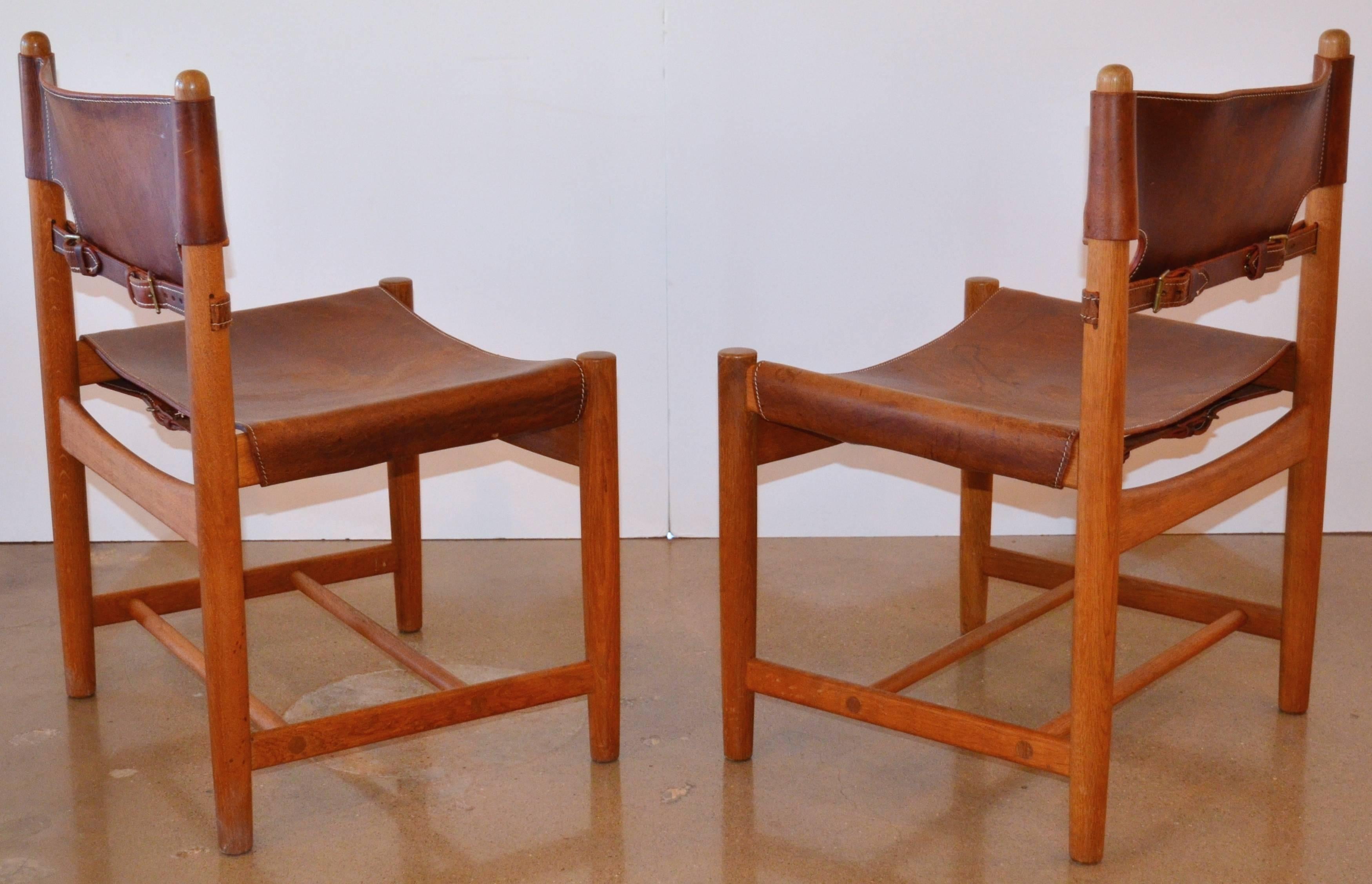 Danish Pair of Børge Mogensen Leather Hunting Chairs Model 3237