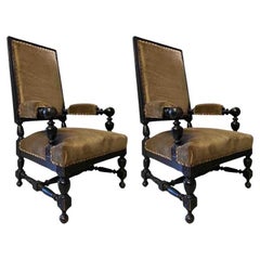Ebony Framed Armchairs, France, 19th Century