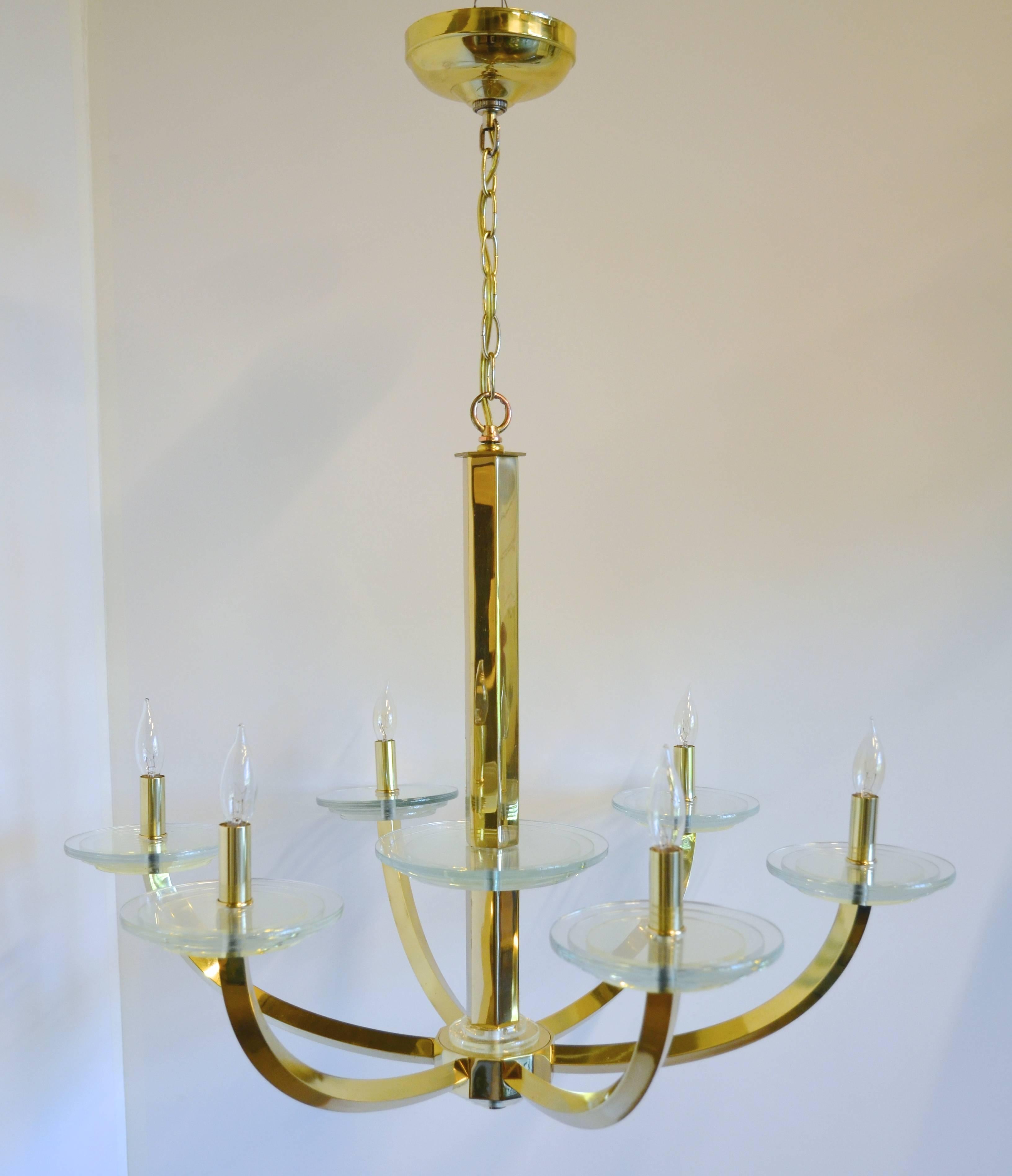 acrylic and brass chandelier