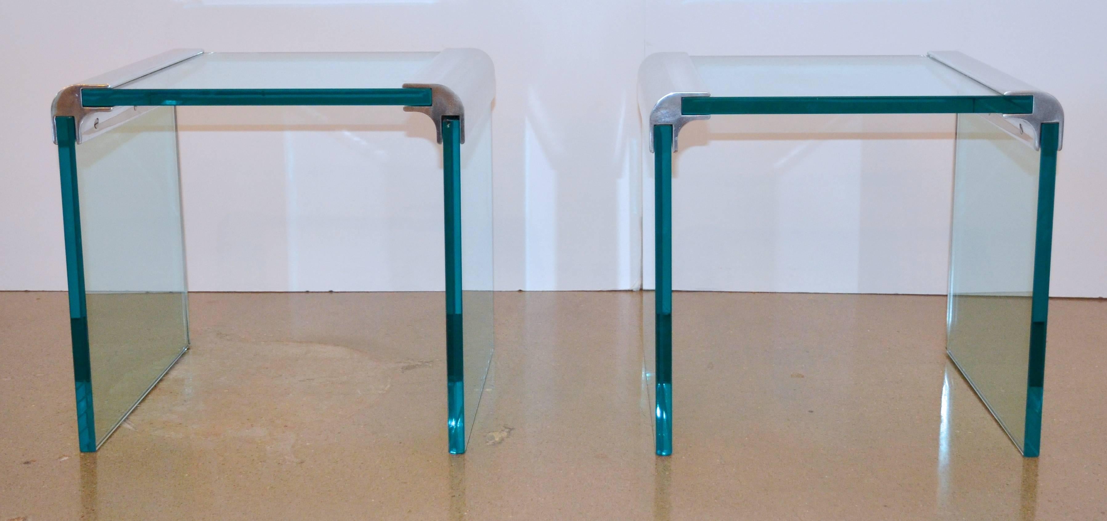 Late 20th Century Pair of Leon Rosen for Pace Collection Glass Side or End Tables