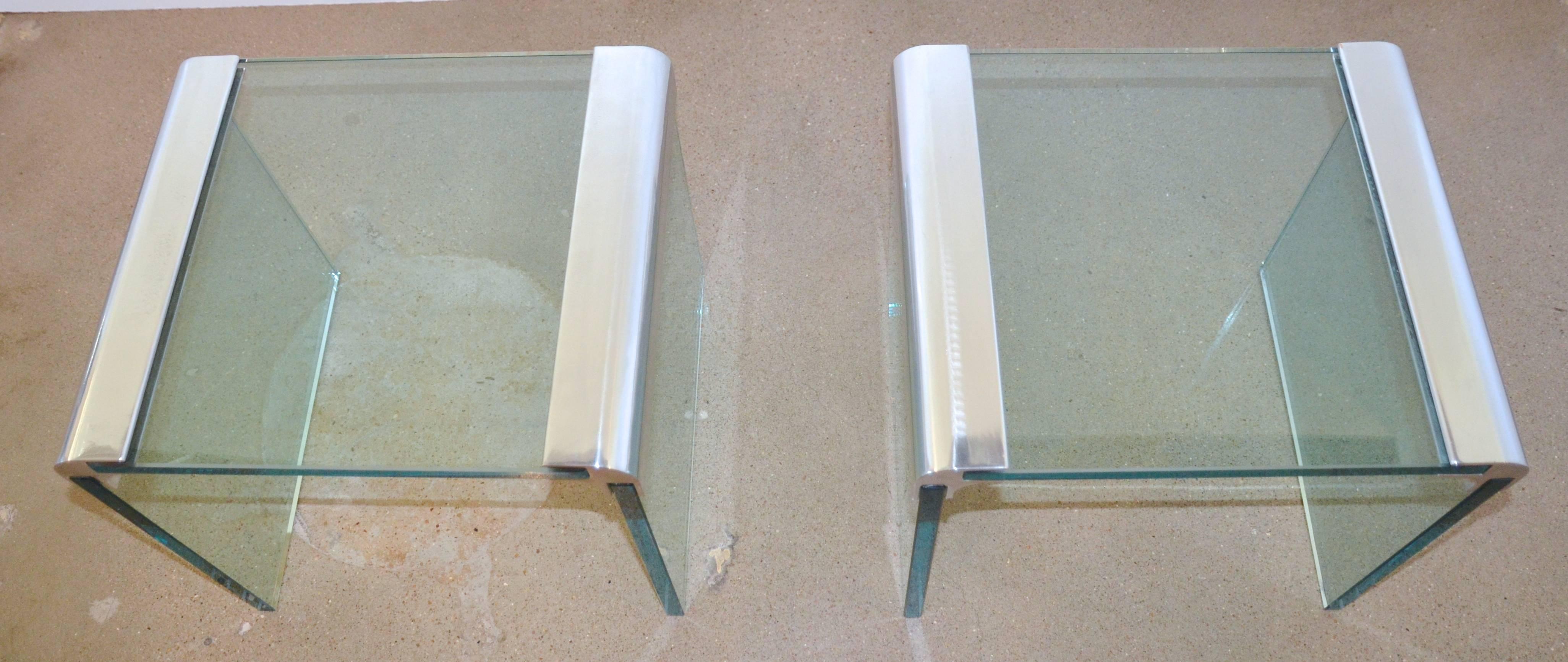 Mid-Century Modern Pair of Leon Rosen for Pace Collection Glass Side or End Tables