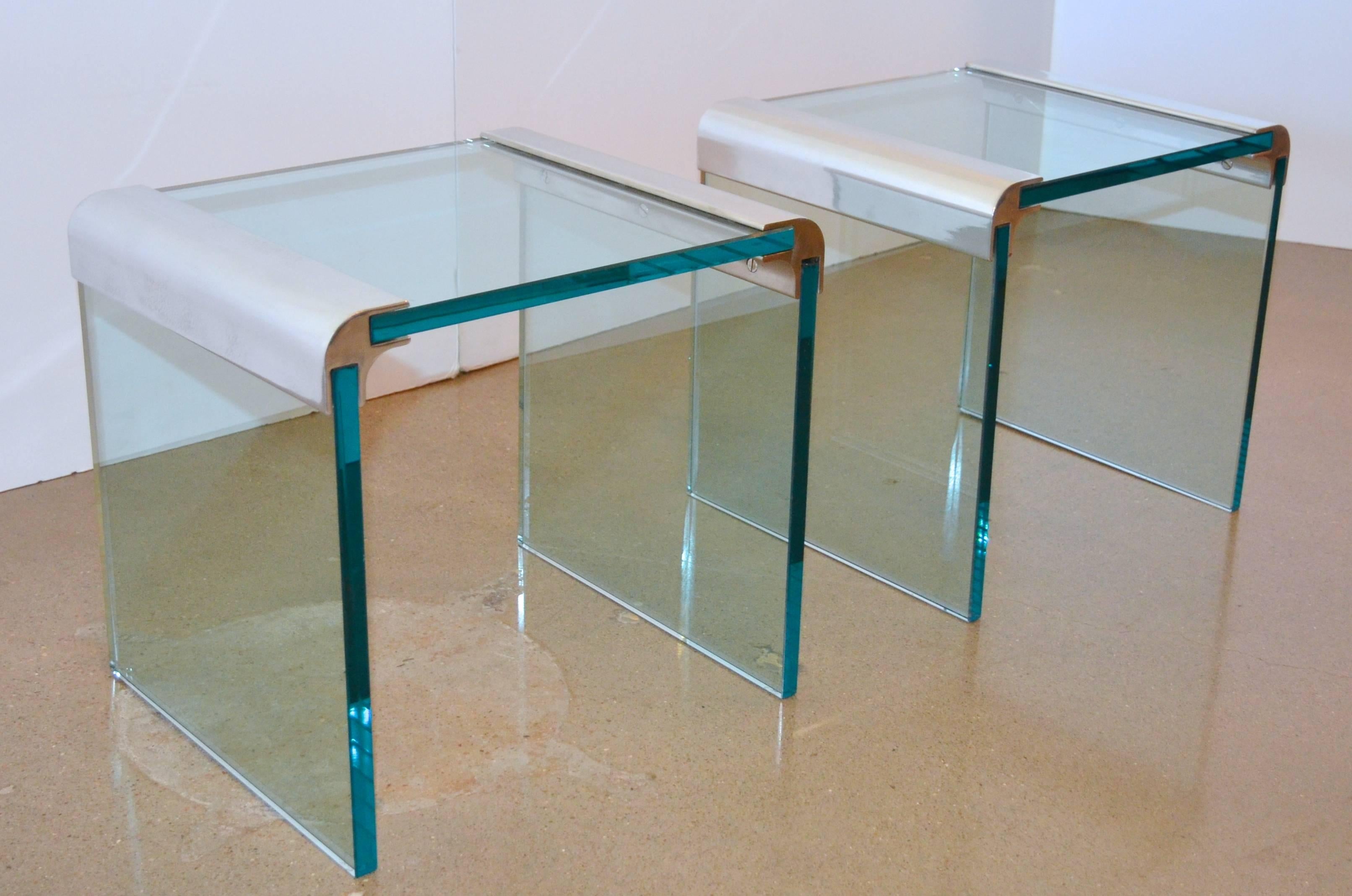 Aluminum Pair of Leon Rosen for Pace Collection Glass Side or End Tables
