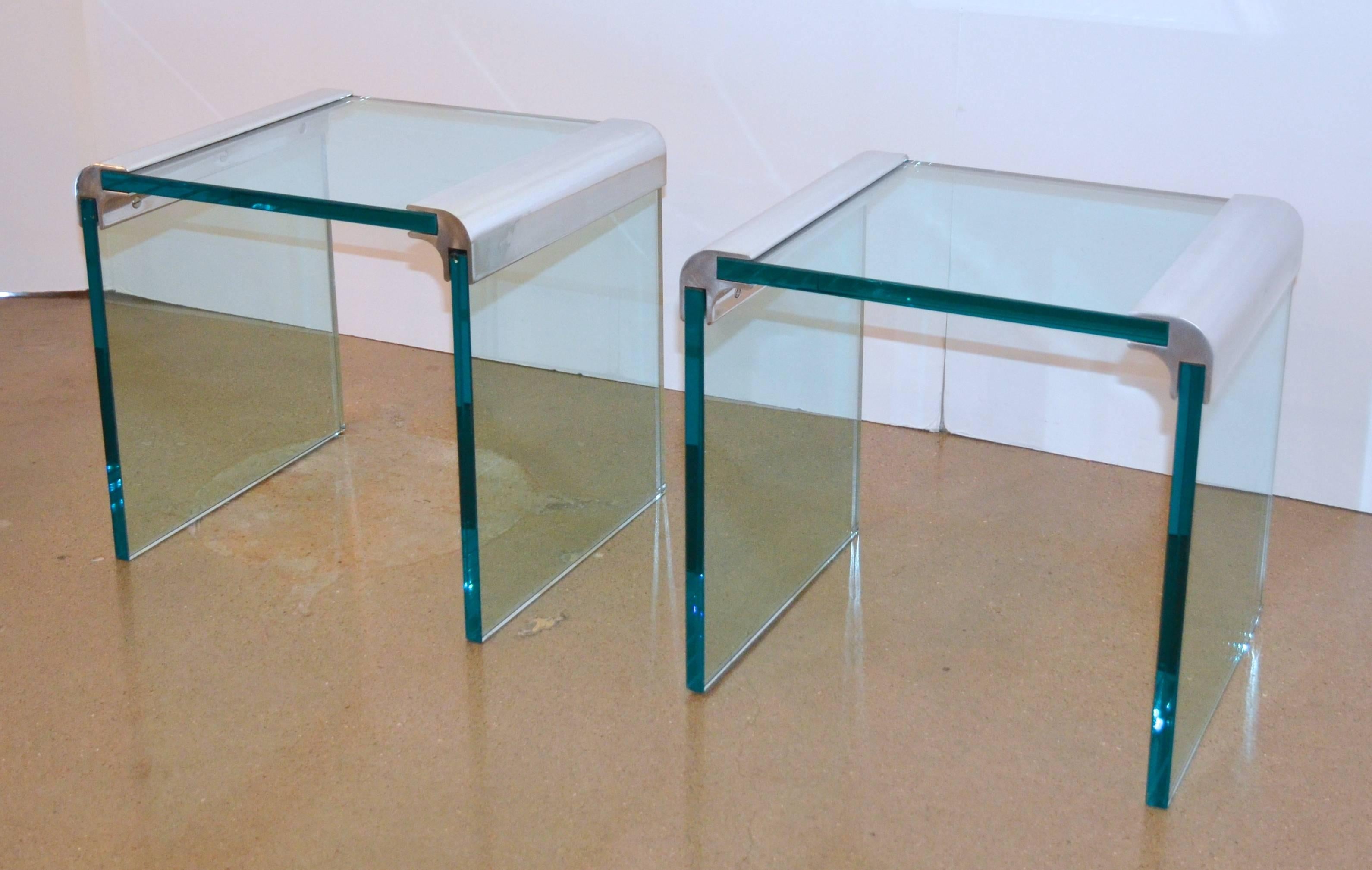 Pair of glass tables by Leon Rosen for Pace Collection. Thick 3/4