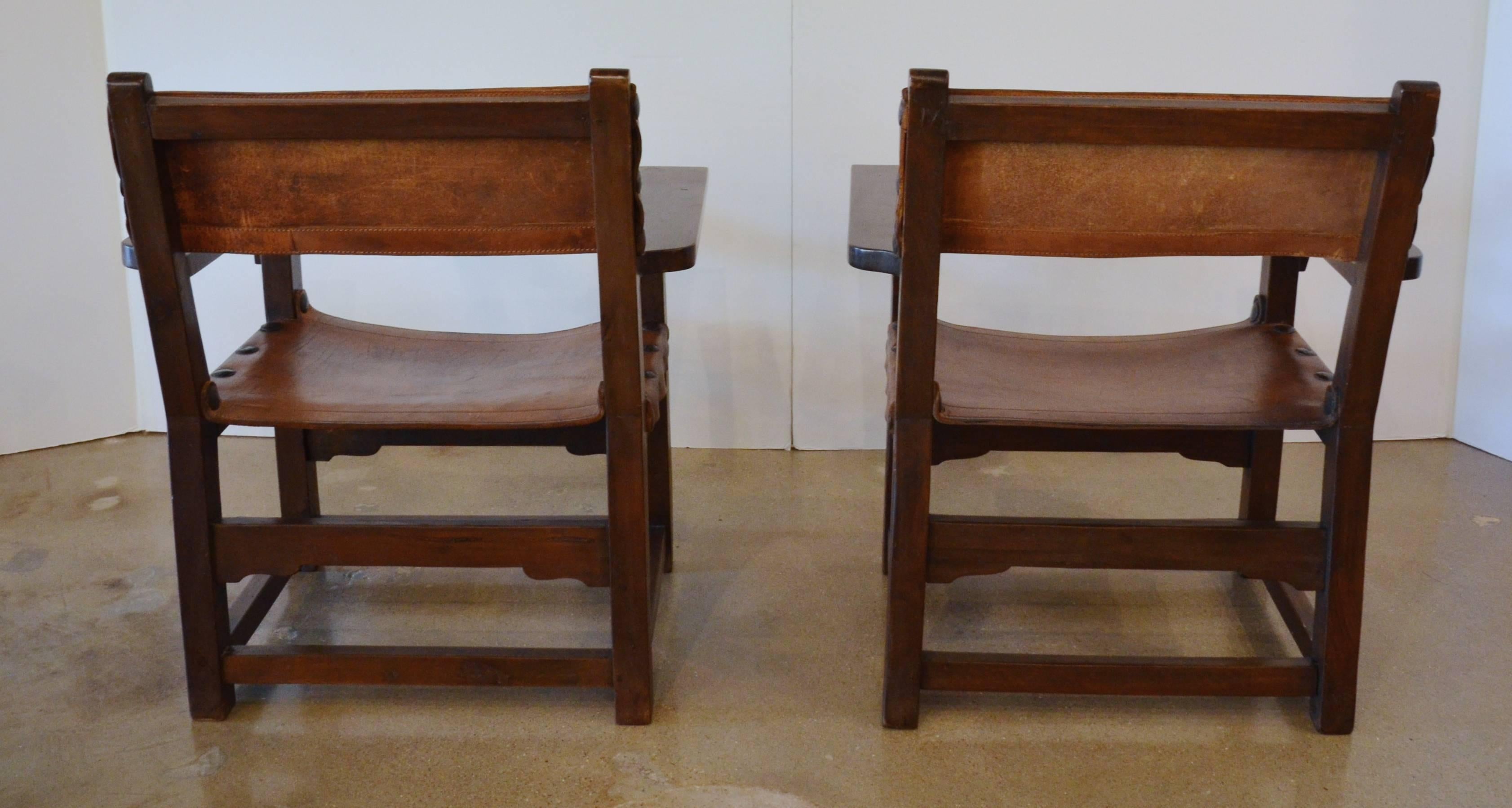 Spanish Colonial Leather Arm Chairs - Pair 5