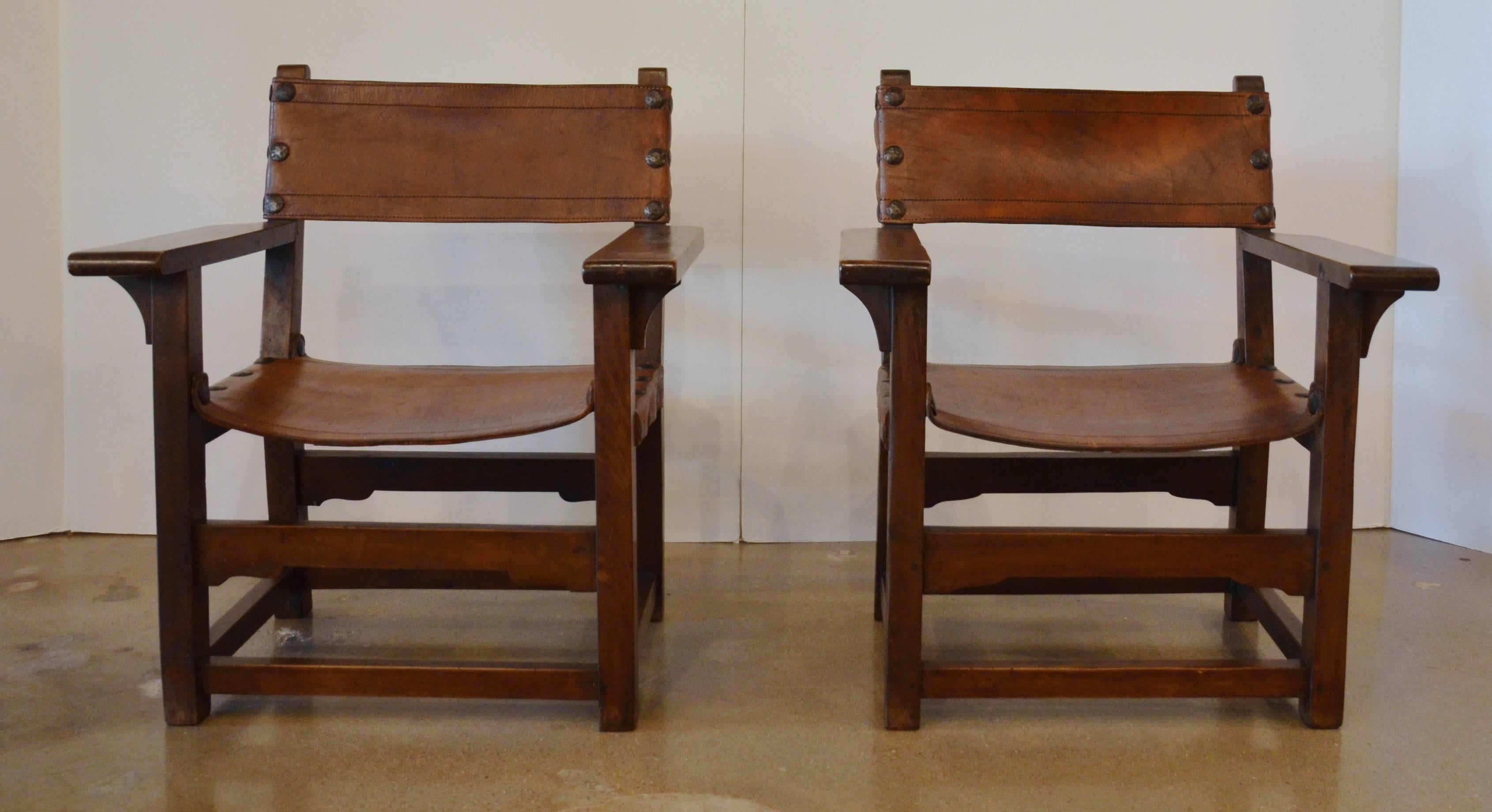 Spanish Colonial Leather Arm Chairs - Pair 2