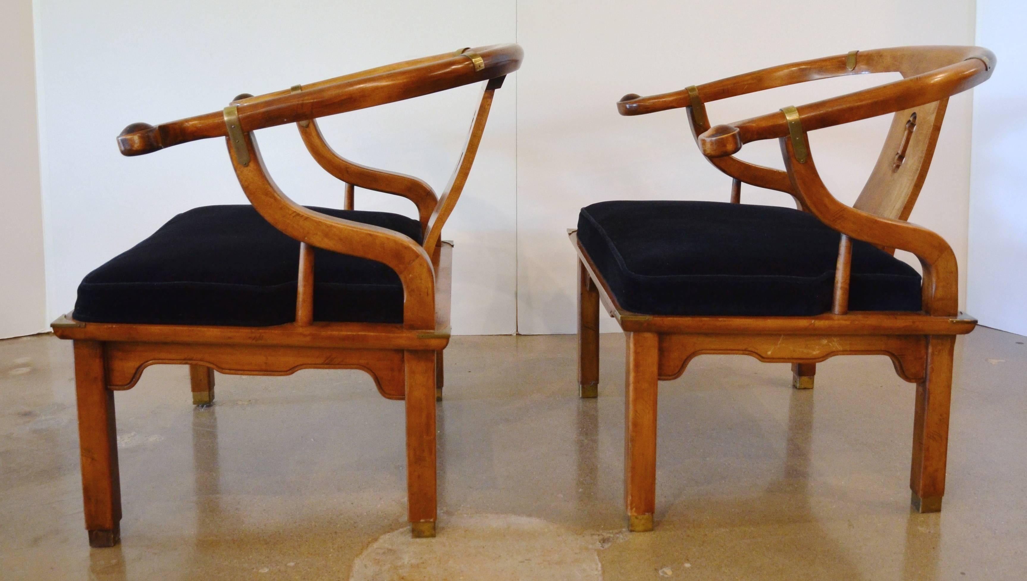 Stained James Mont Style Chairs in Mohair, Pair
