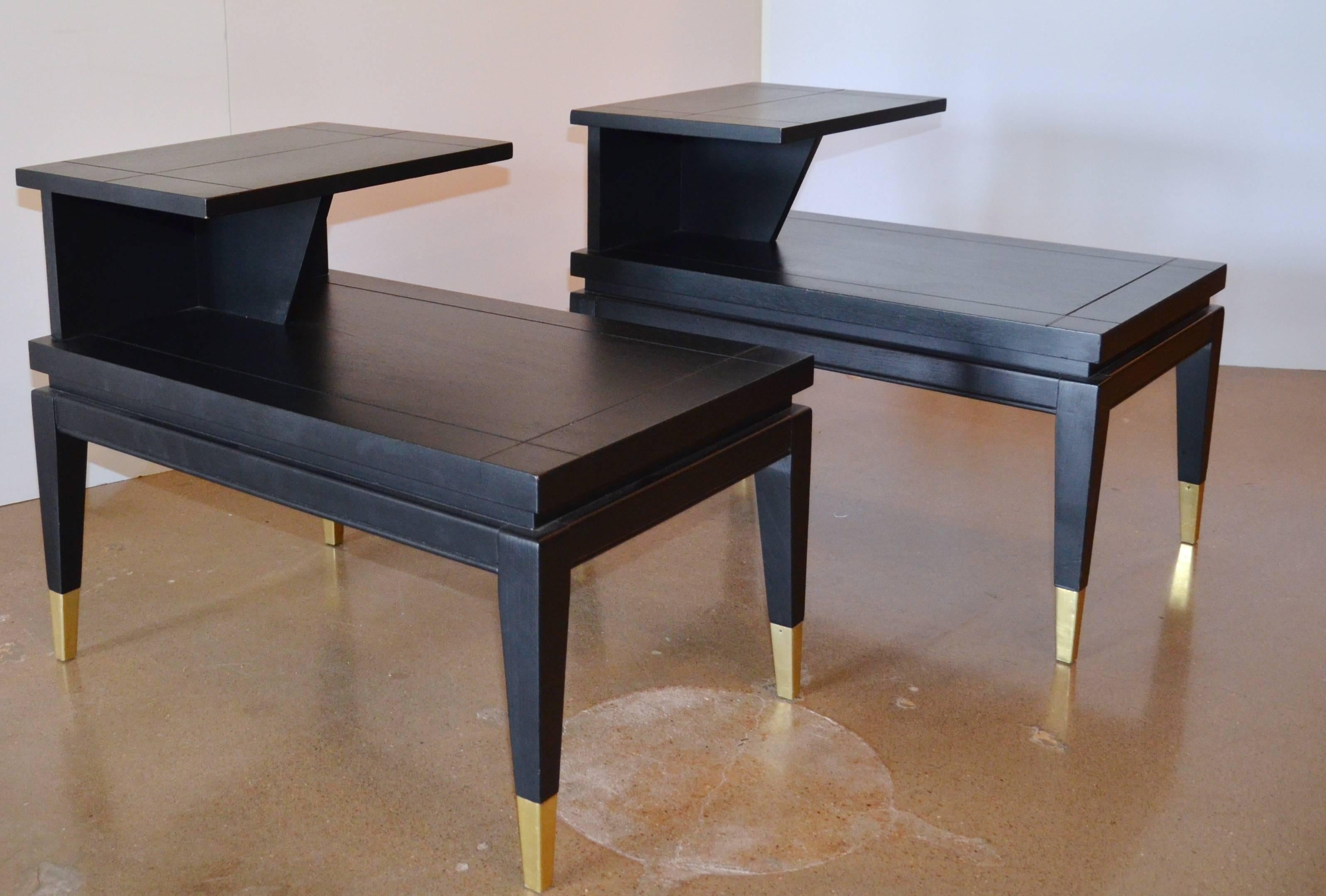 20th Century Pair of Tiered Black Ebony Side Tables by Lane