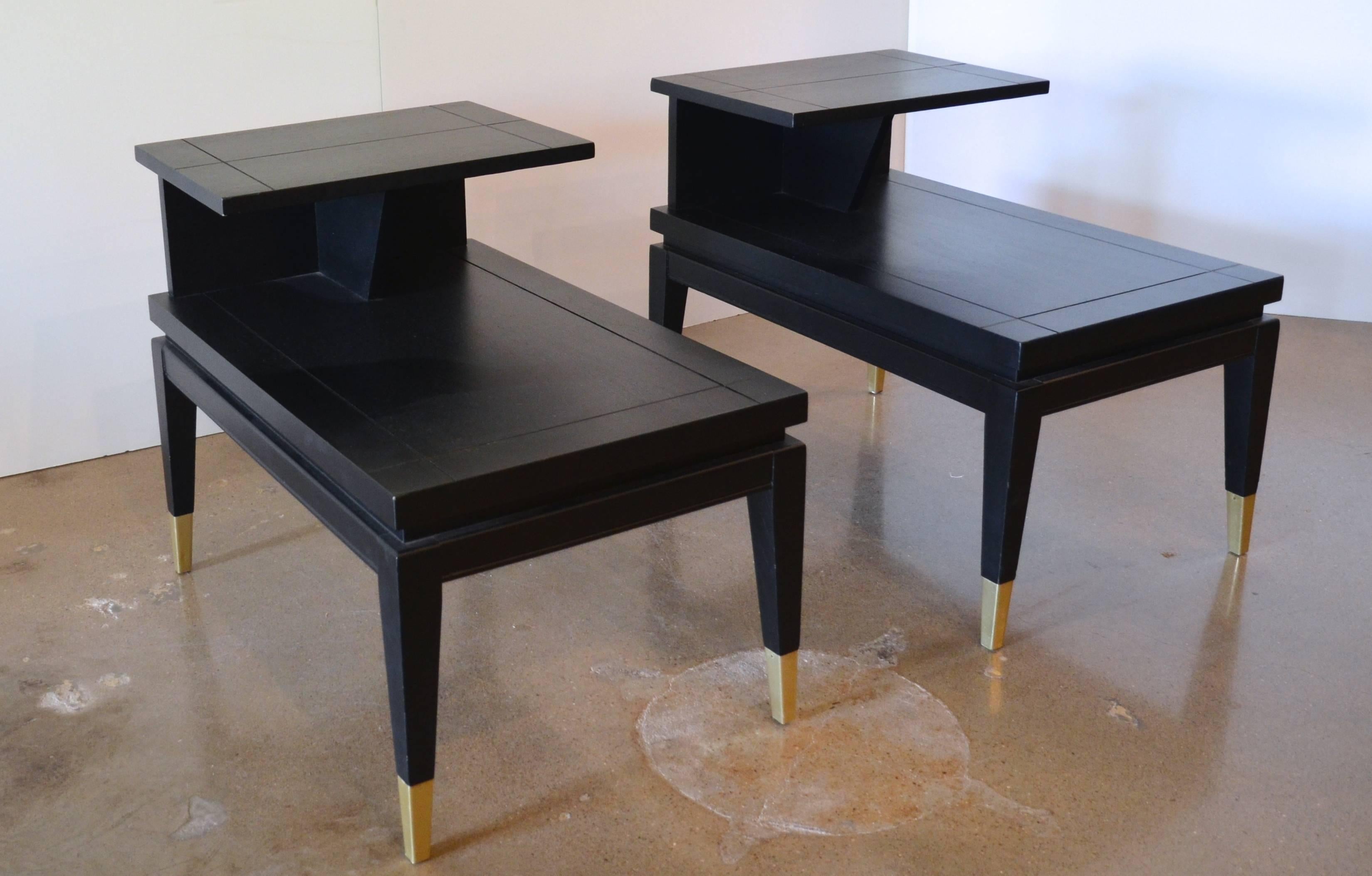 Pair of Tiered Black Ebony Side Tables by Lane 1