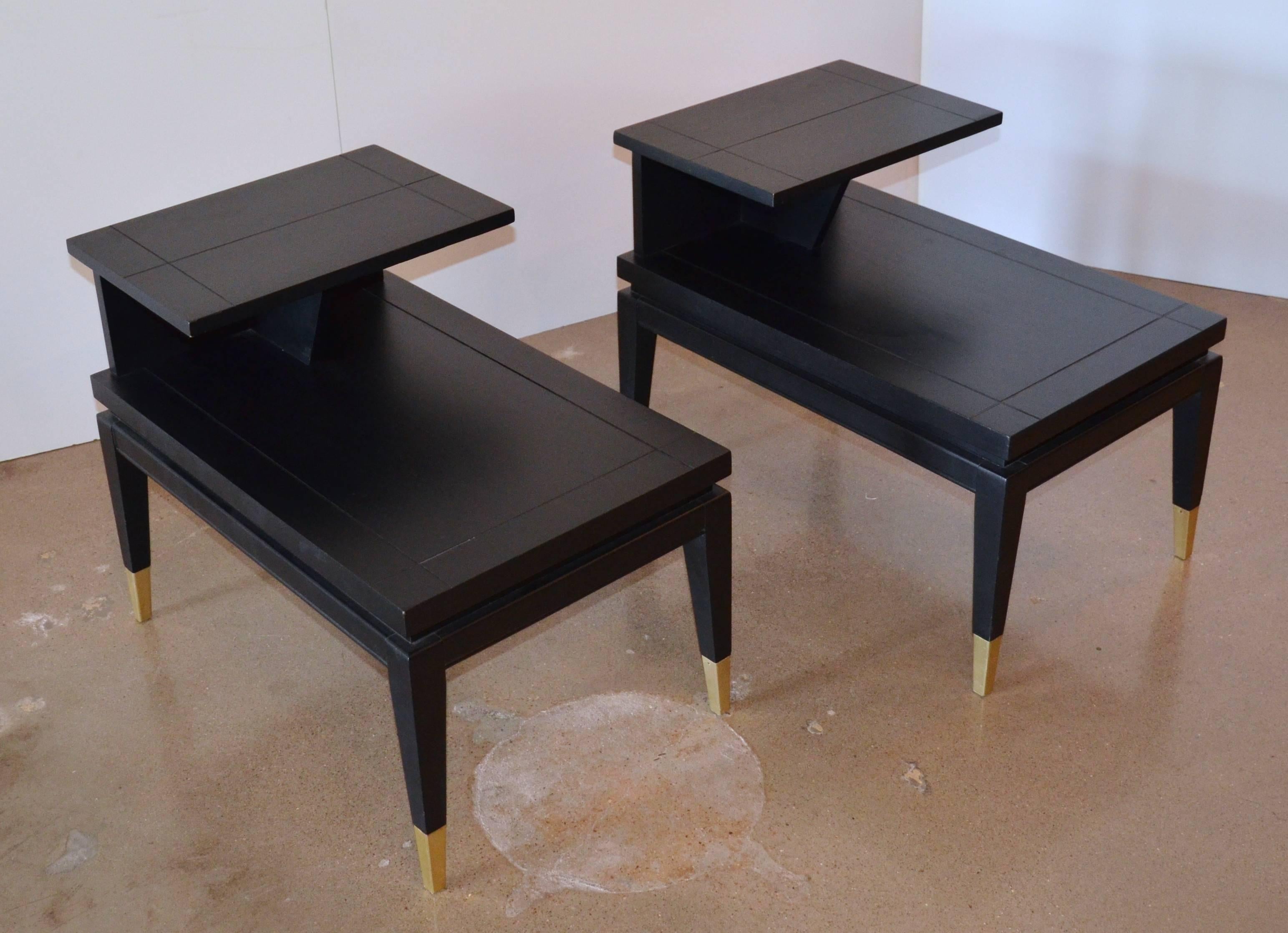 Pair of Tiered Black Ebony Side Tables by Lane 2