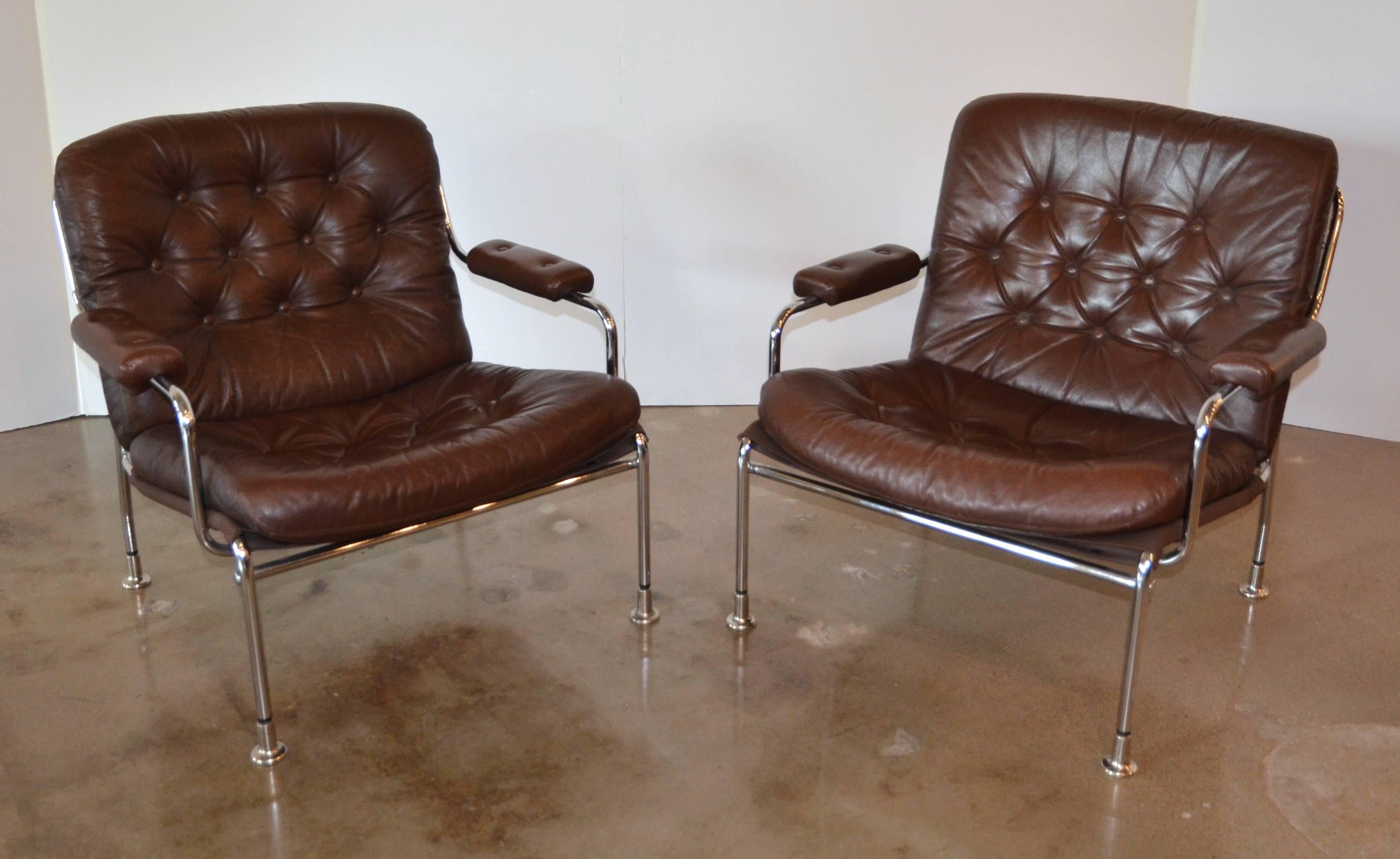 Swedish Chrome and Leather Armchair Attributed to Bruno Mathsson for DUX In Excellent Condition In Austin, TX