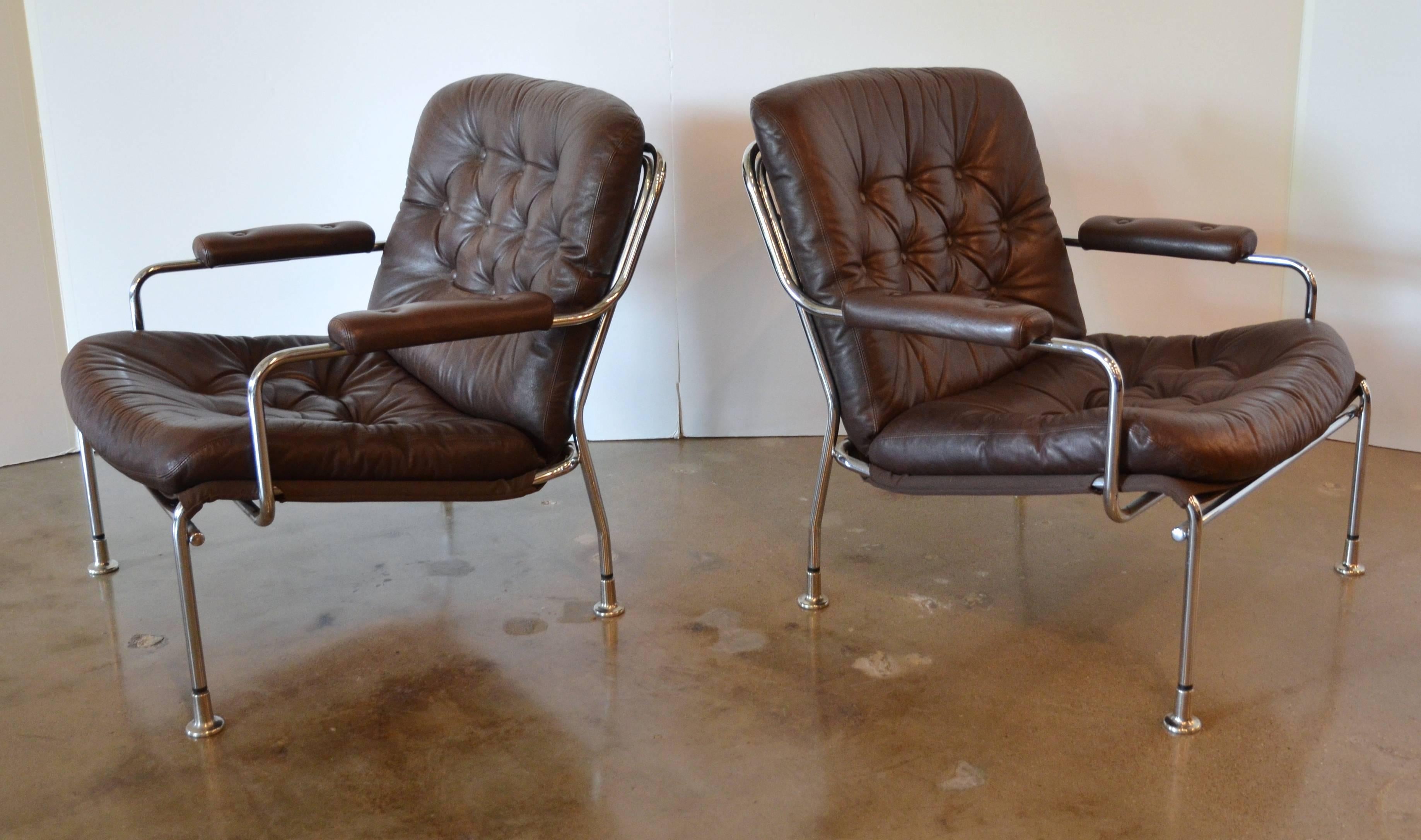 Scandinavian Modern Swedish Chrome and Leather Armchair Attributed to Bruno Mathsson for DUX