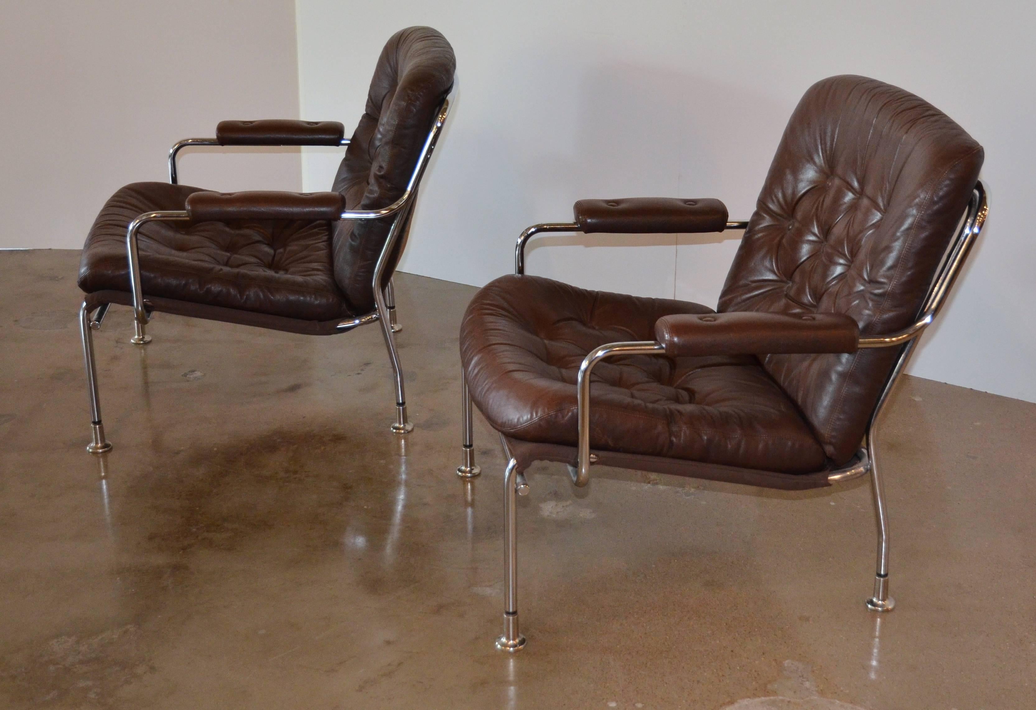 Late 20th Century Swedish Chrome and Leather Armchair Attributed to Bruno Mathsson for DUX