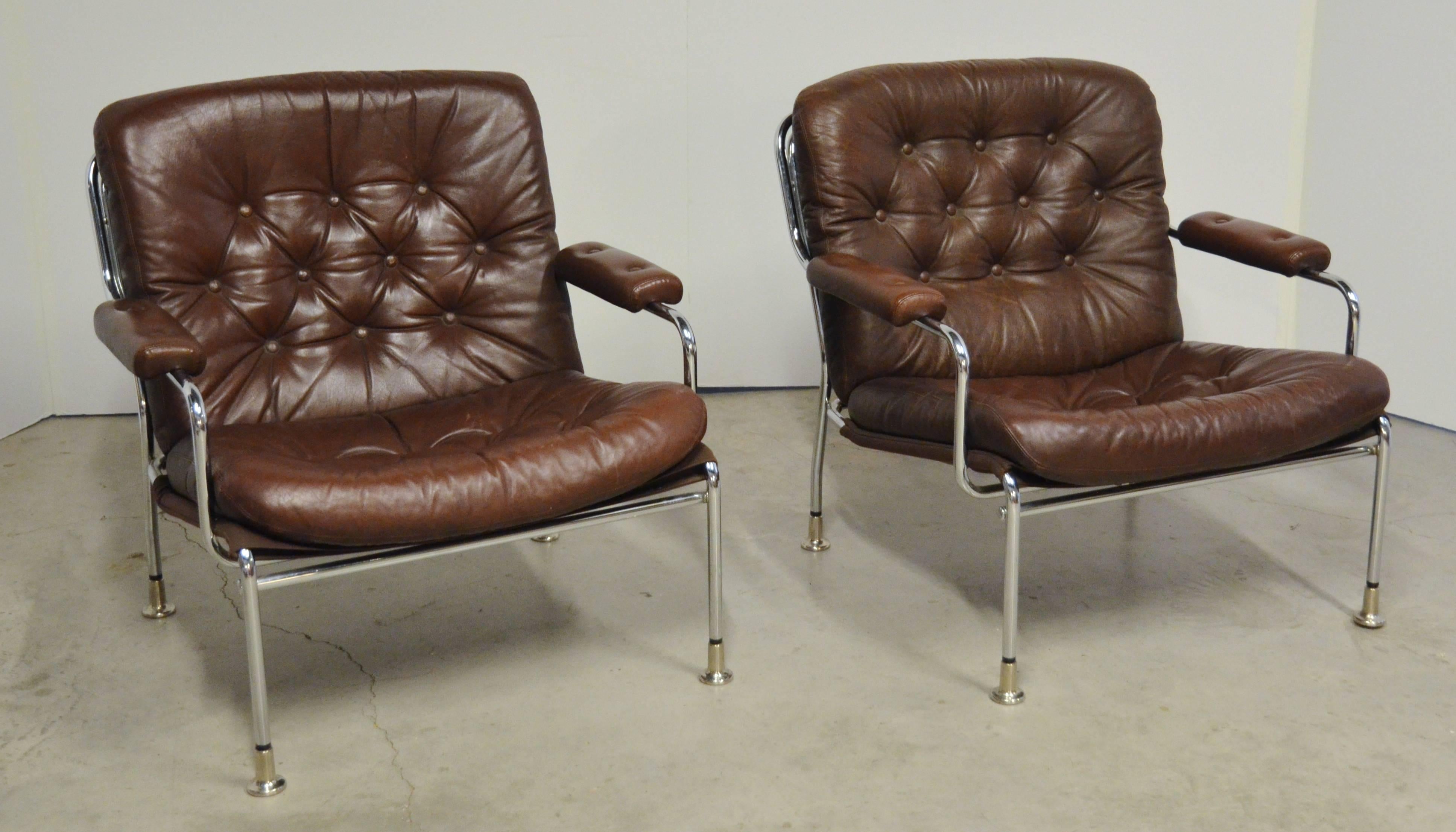 Swedish Chrome and Leather Armchair Attributed to Bruno Mathsson for DUX 1