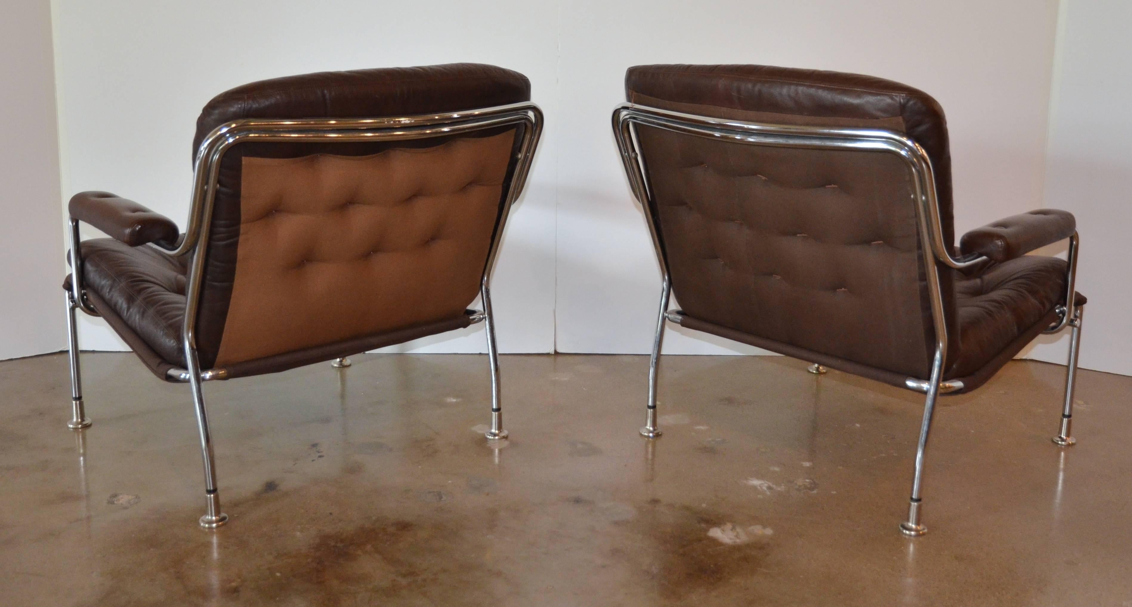 Swedish Chrome and Leather Armchair Attributed to Bruno Mathsson for DUX 2