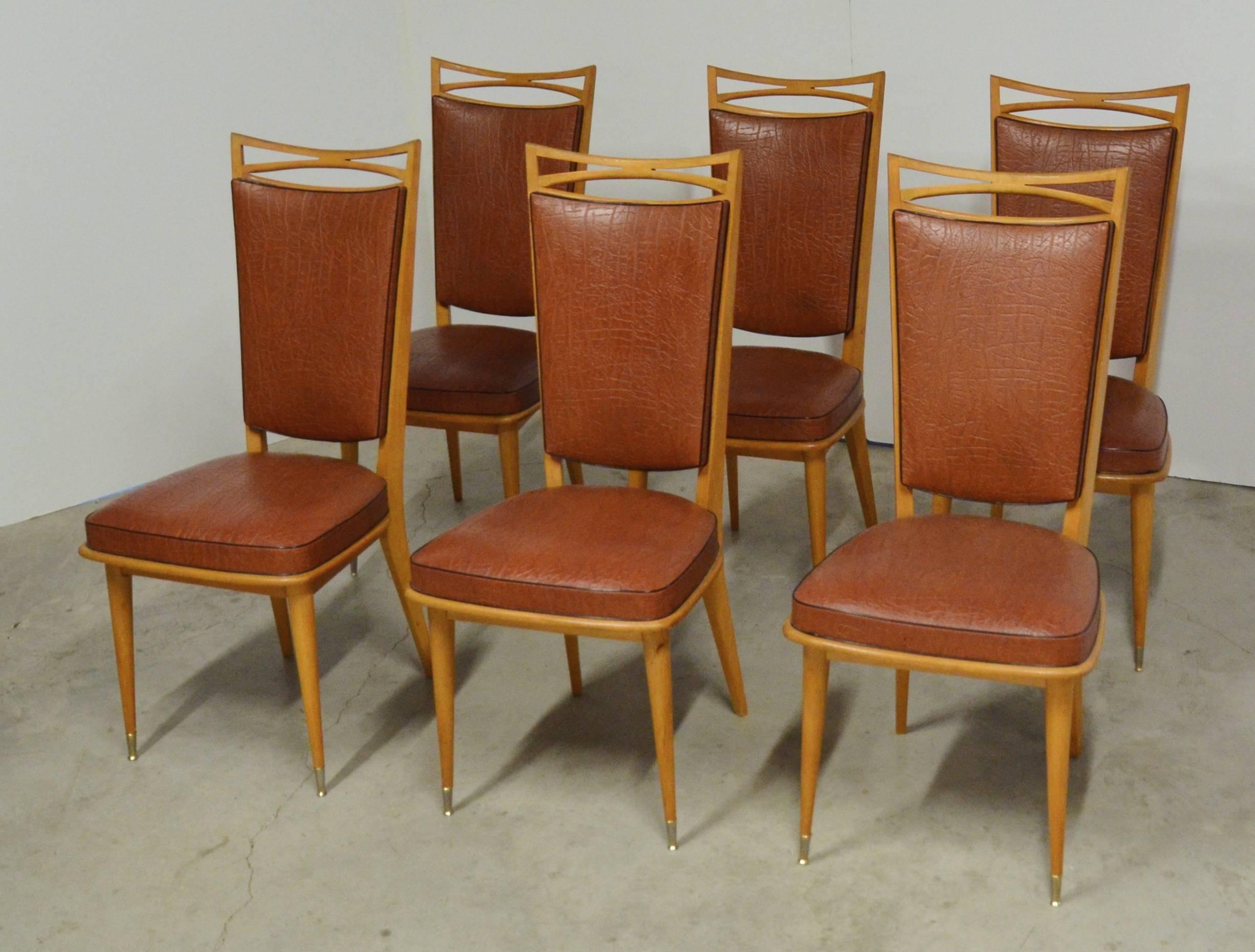 French Art Deco Side Chairs, Set of Six In Excellent Condition In Austin, TX
