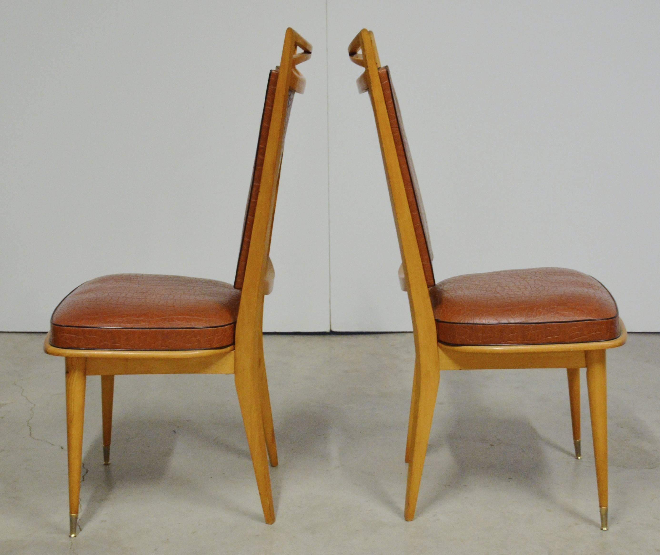 Wood French Art Deco Side Chairs, Set of Six