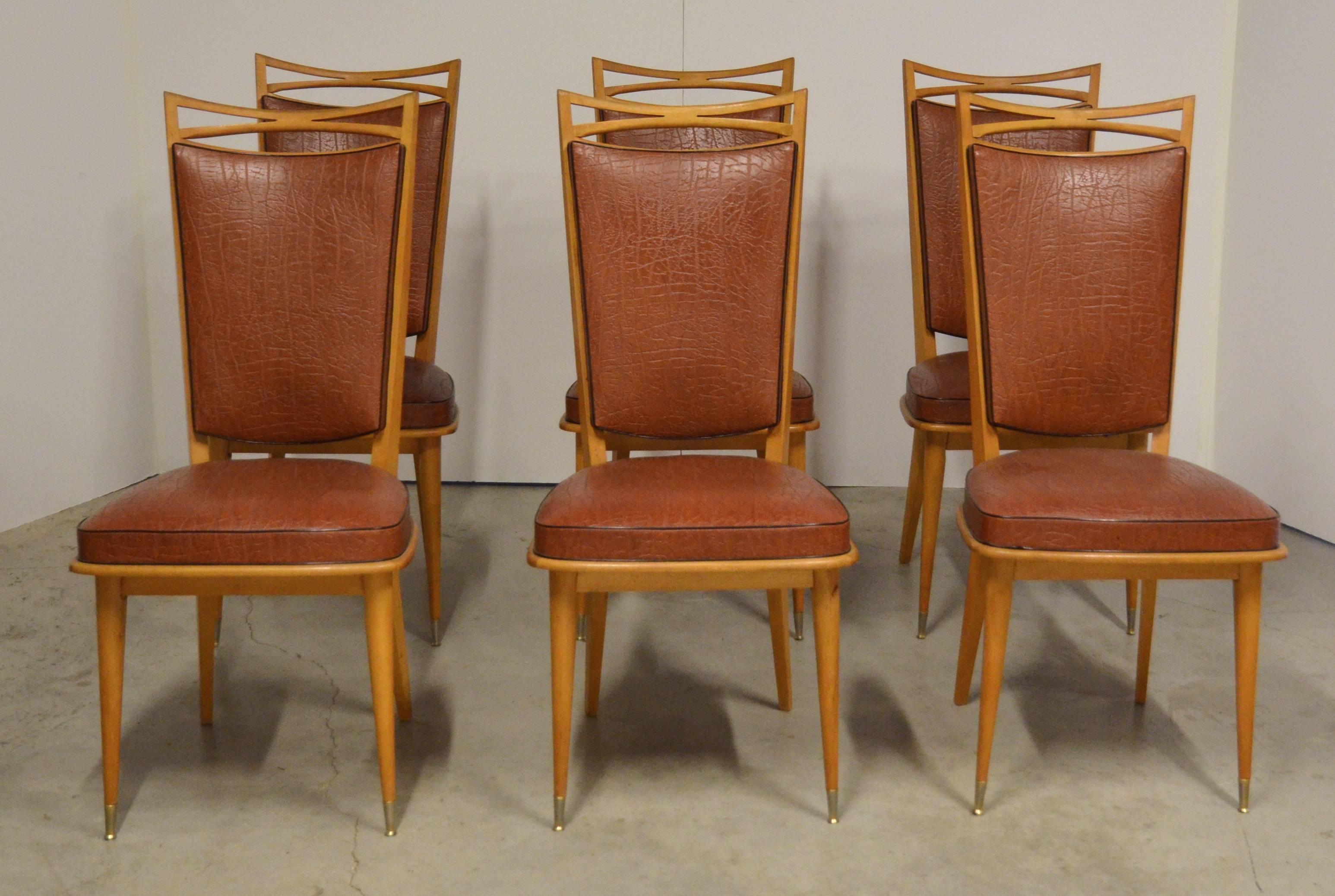 French Art Deco Side Chairs, Set of Six 3