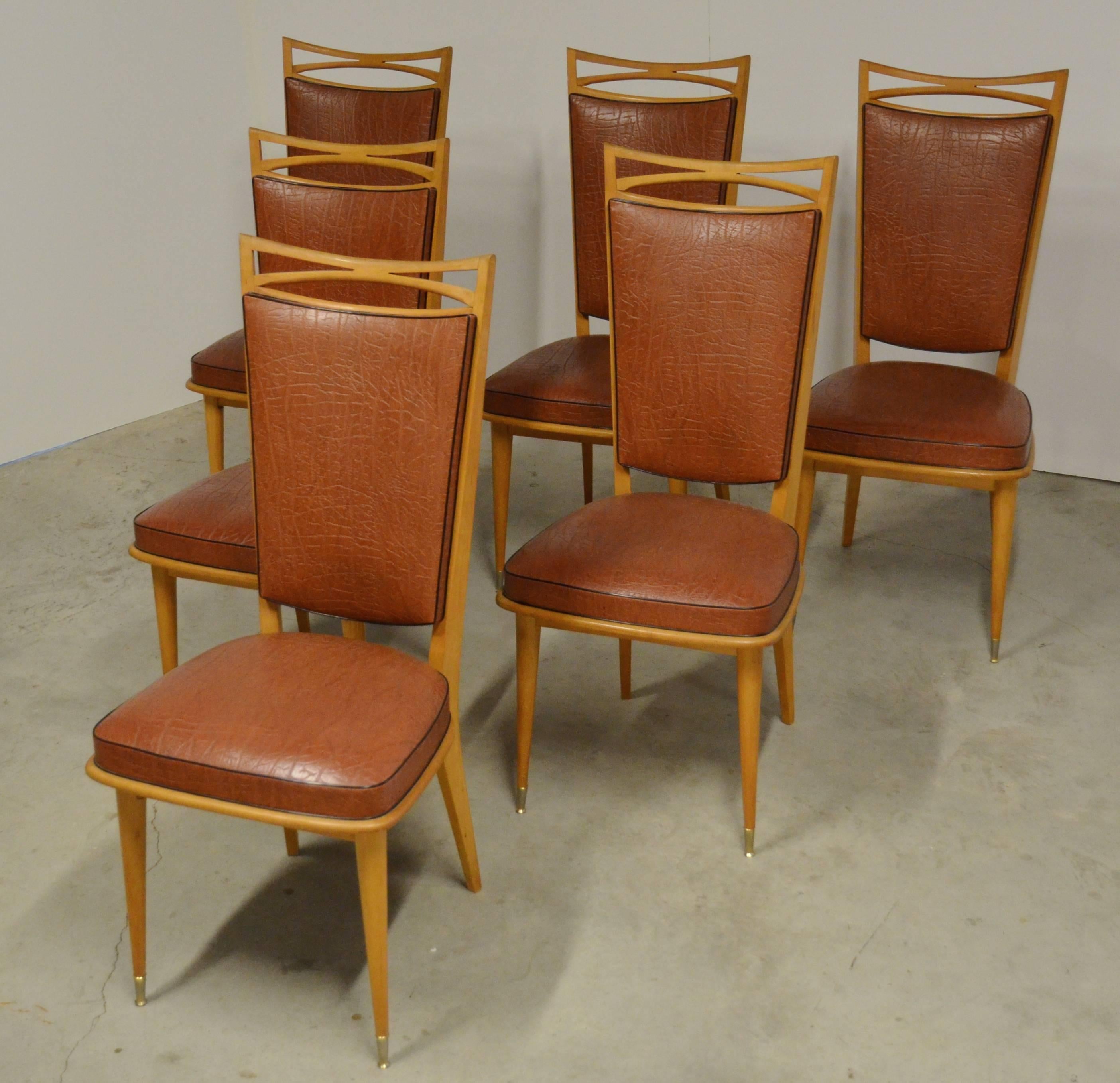 French Art Deco Side Chairs, Set of Six 4