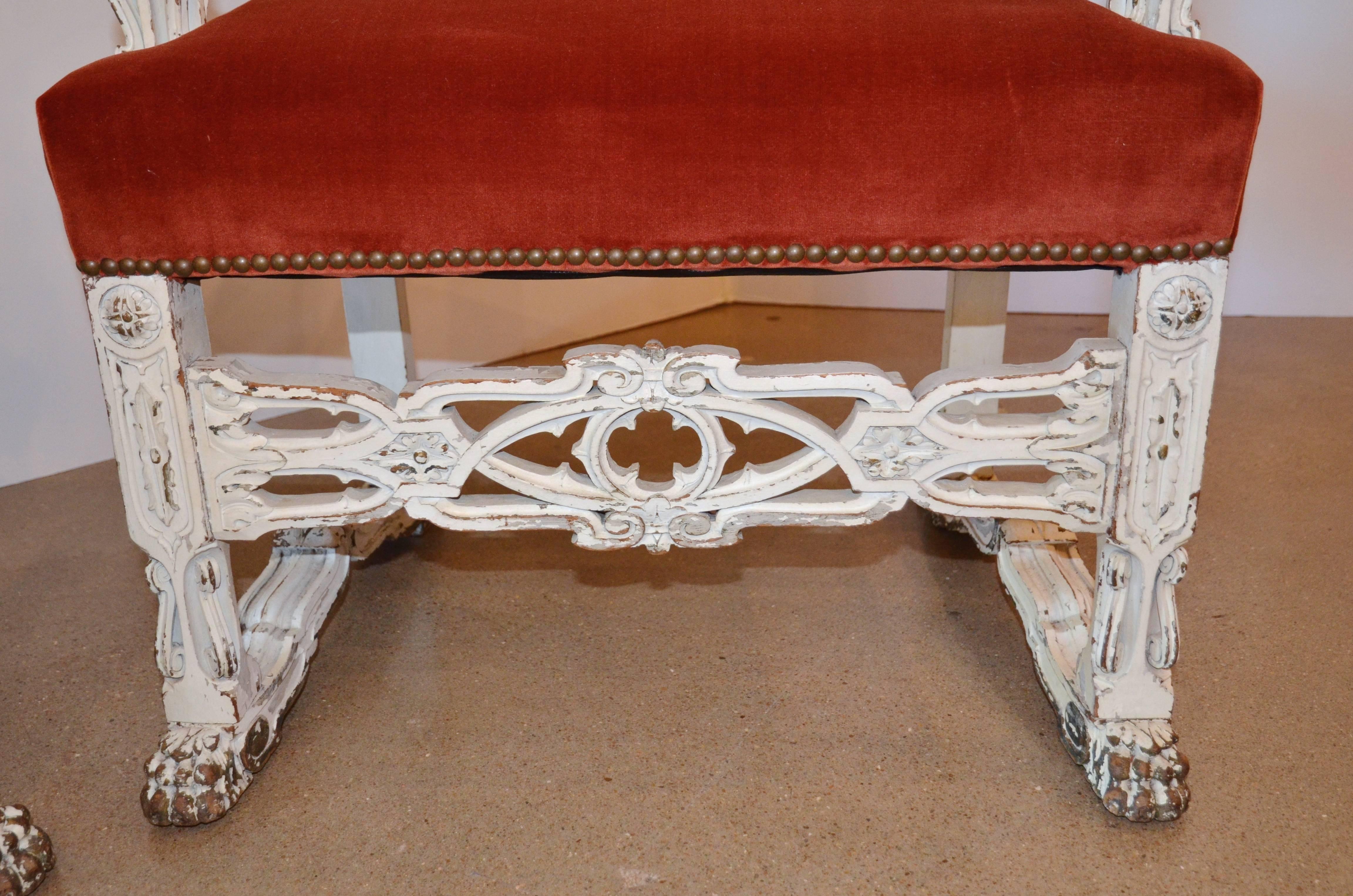 Neo-Gothic White Carved Armchairs, Pair In Excellent Condition In Austin, TX