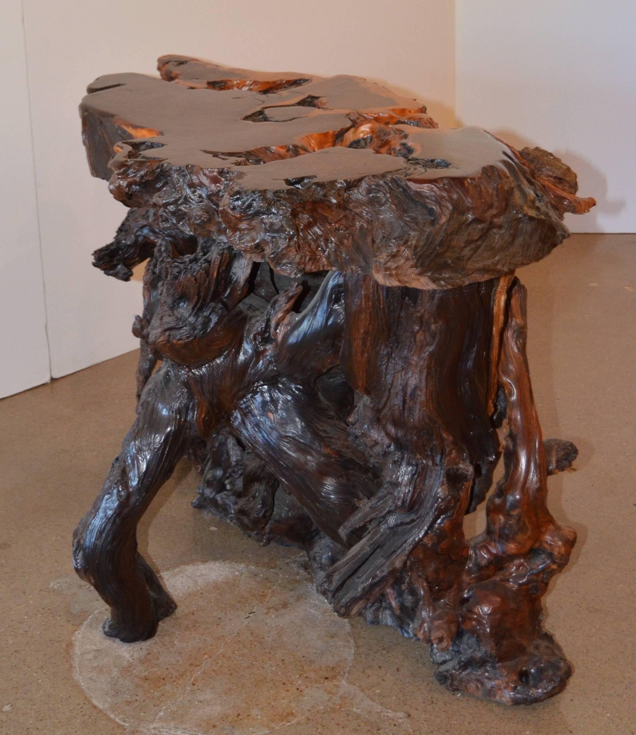 Mid-Century Redwood Burl End or Side Table with Live Edge 2