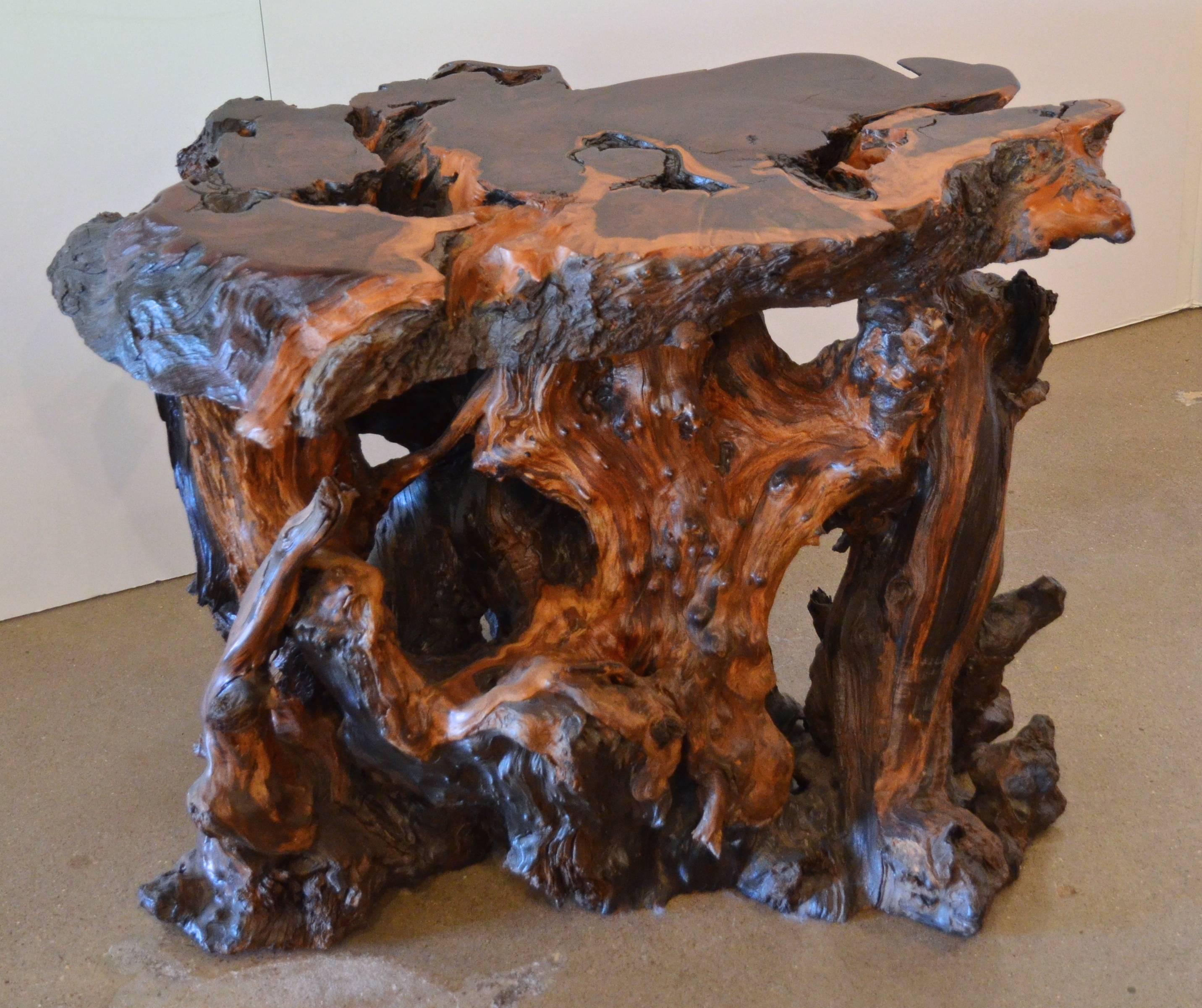 Mid-Century Redwood Burl End or Side Table with Live Edge In Excellent Condition In Austin, TX