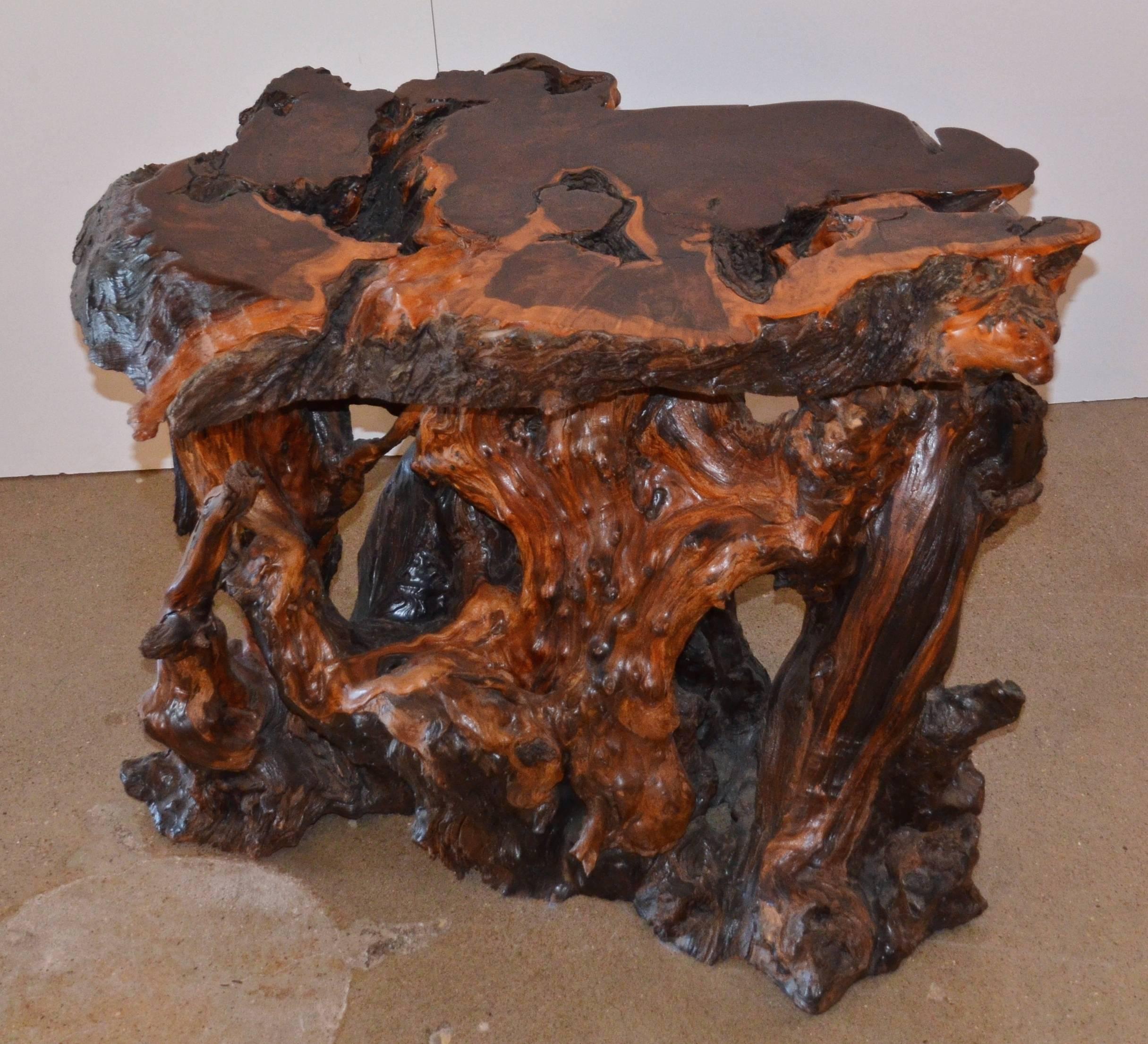 American Mid-Century Redwood Burl End or Side Table with Live Edge